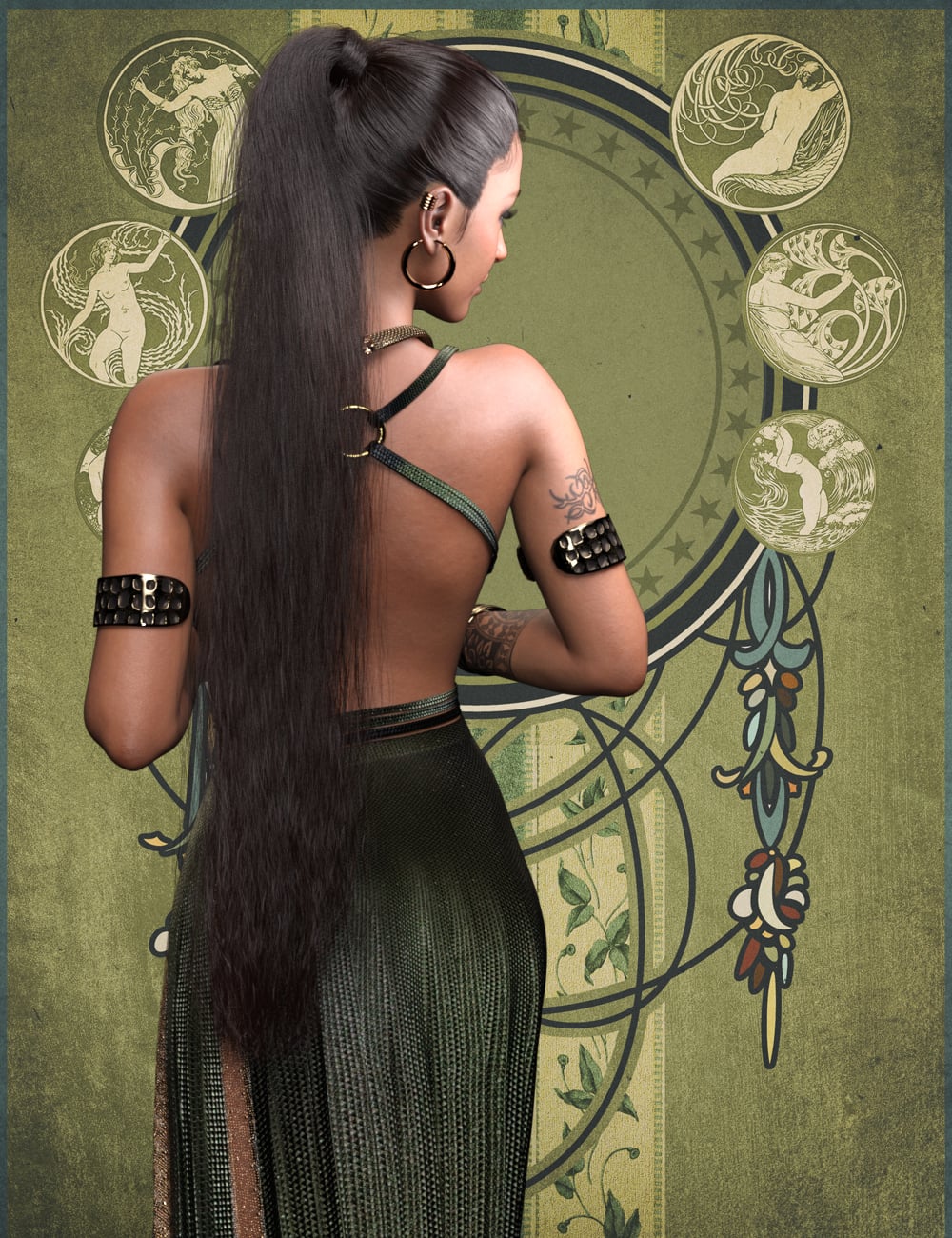 MRL Combinations: Long Ponytail For Genesis 9 by: Mihrelle, 3D Models by Daz 3D