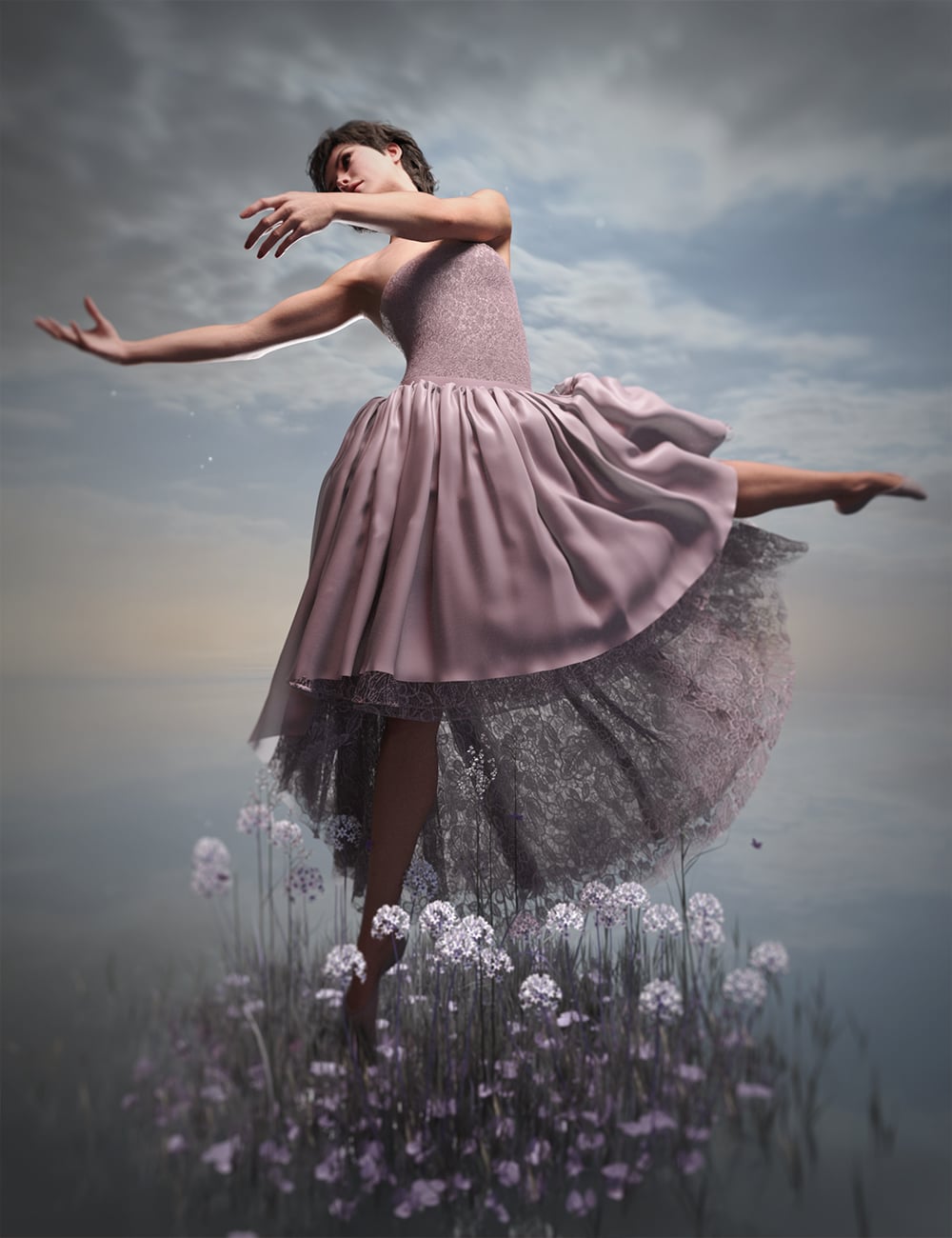 dForce Secret Dream Dress for Genesis 9 by: Chrryt, 3D Models by Daz 3D