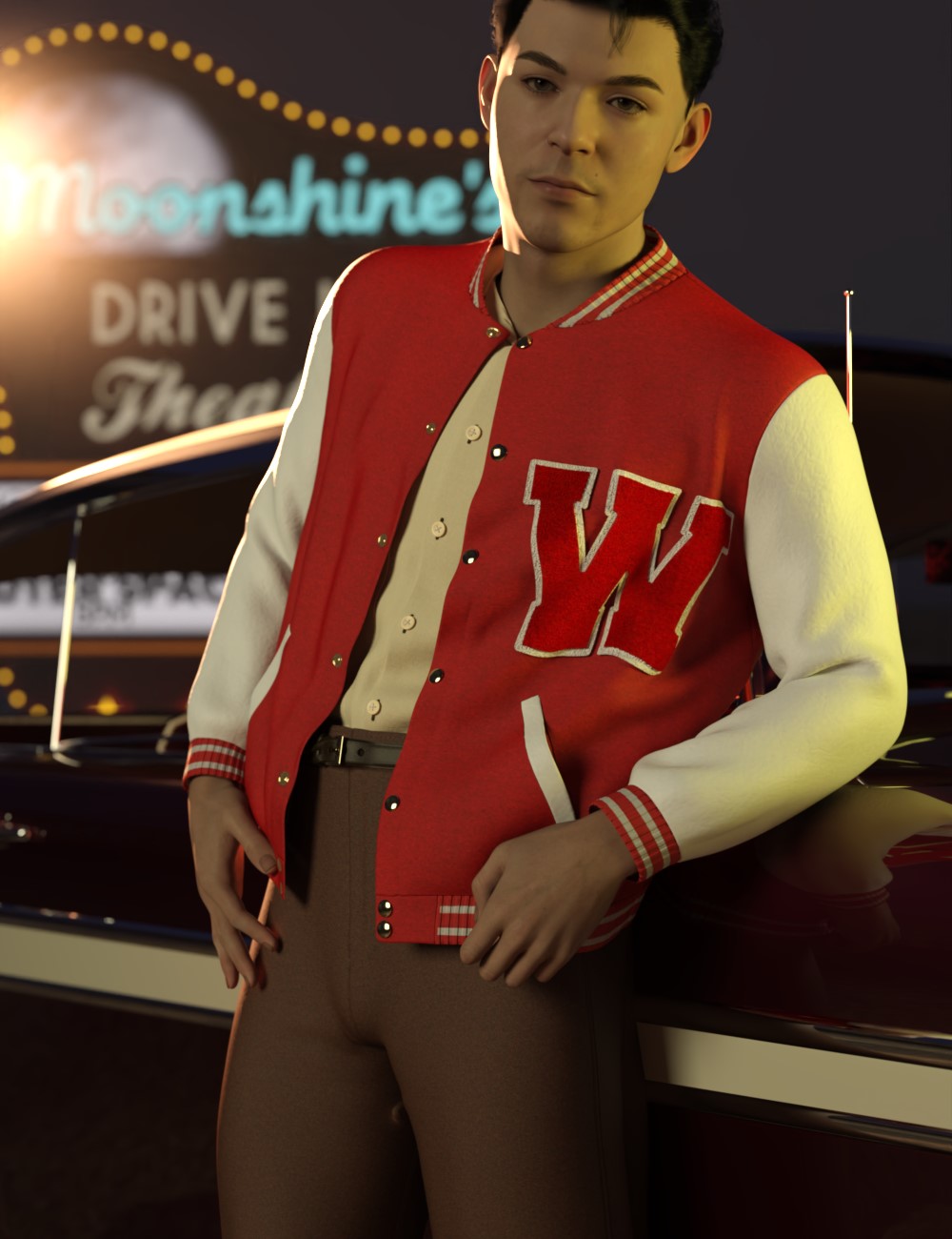 dForce 50s Letterman Outfit for Genesis 9 by: Chris Cox, 3D Models by Daz 3D
