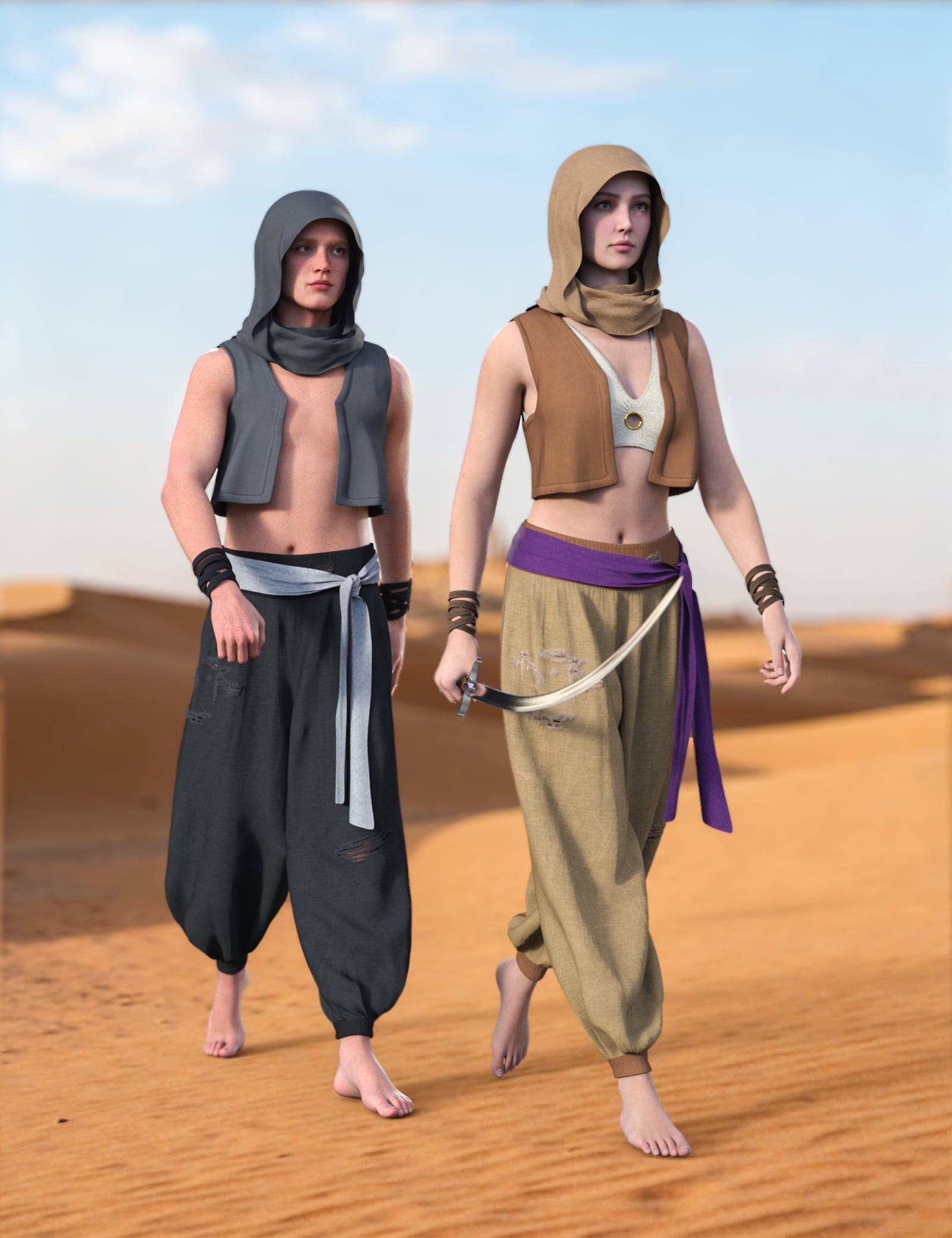 dForce MK Desert Bandit Uniform for Genesis 9 by: wsmonkeyking, 3D Models by Daz 3D