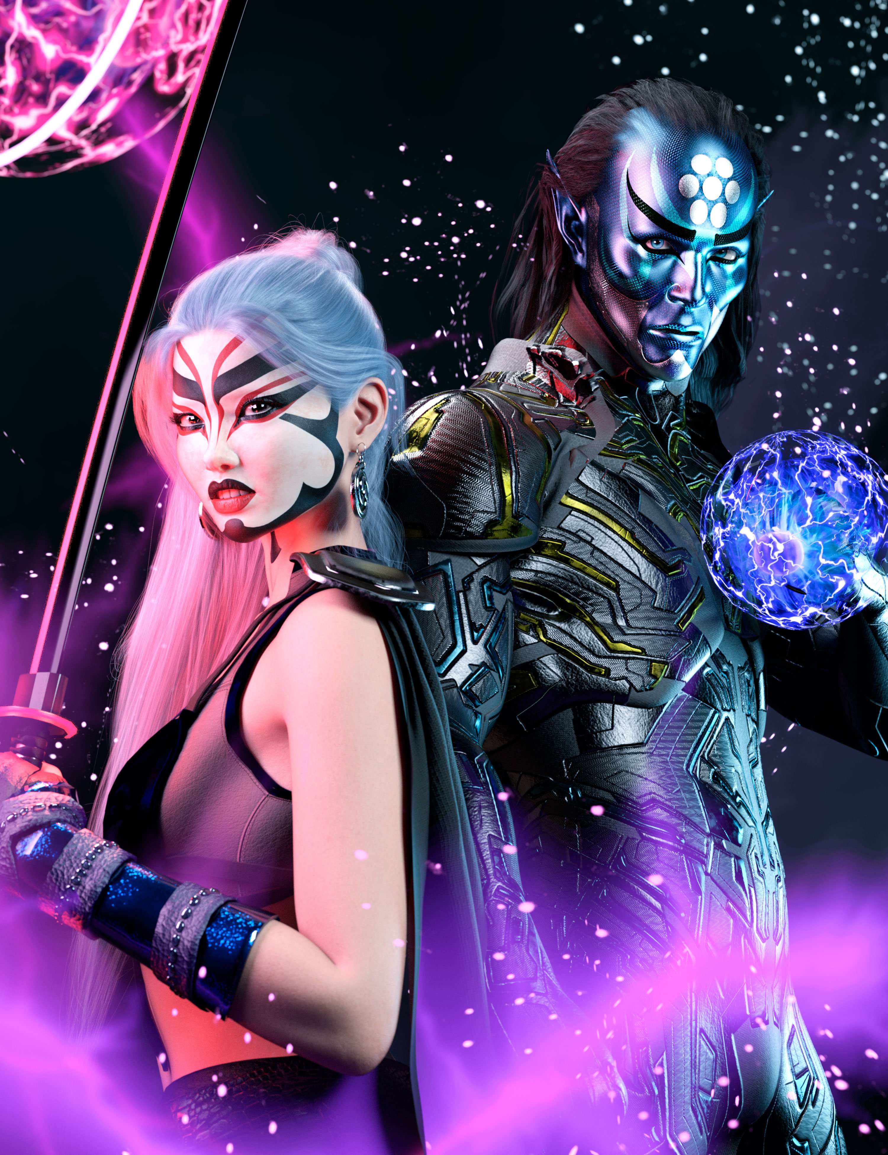 Neon Samurai LIE Presets For Genesis 9 by: 3D SugarStardust AngelCosmoXpression, 3D Models by Daz 3D