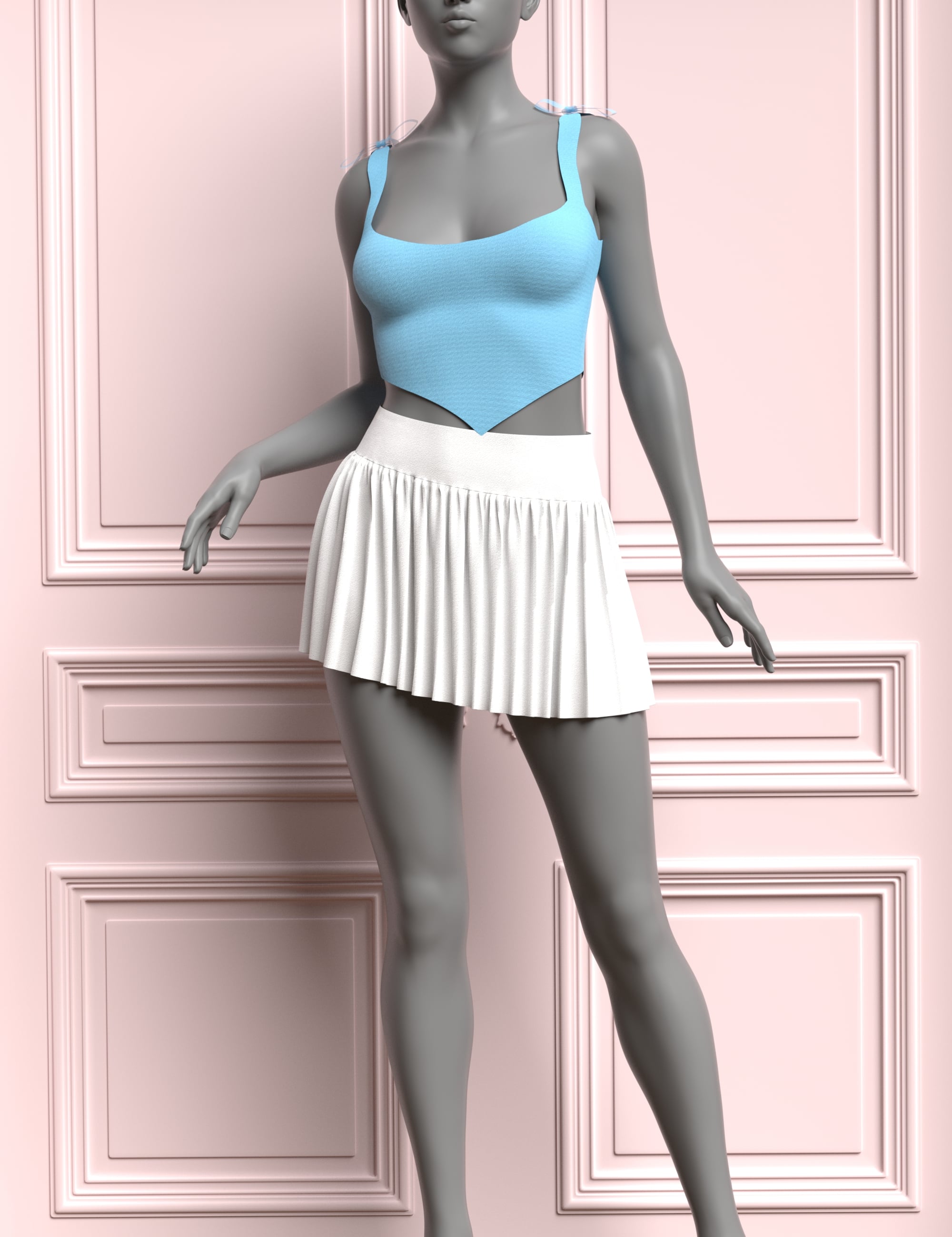 dForce Pleated Skirt And Cropped Tank by: Glam Gathering, 3D Models by Daz 3D