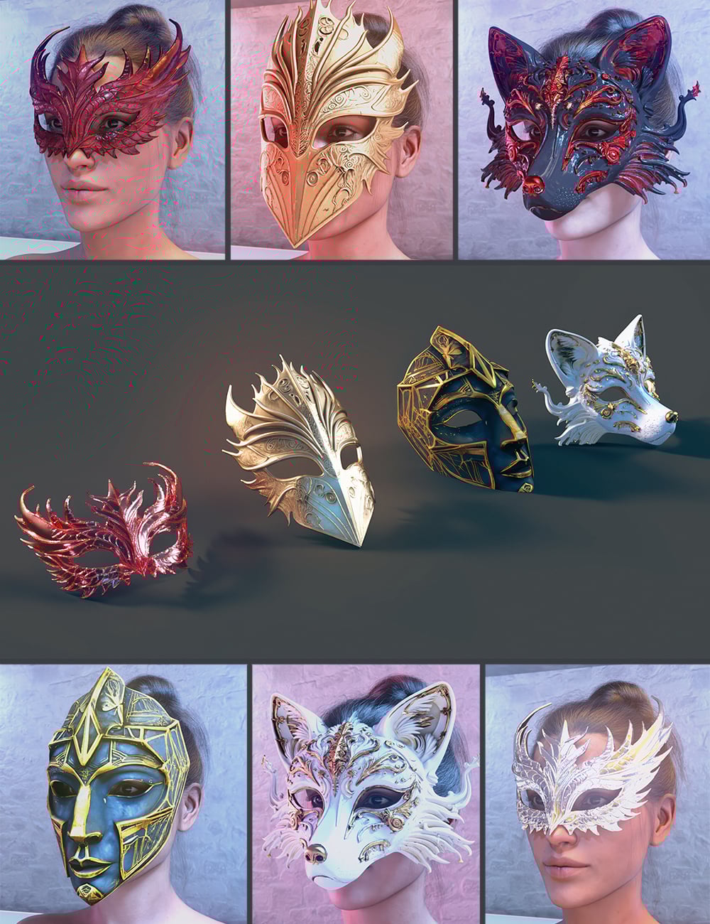 Polish Fantasy Masks 01 by: Polish, 3D Models by Daz 3D