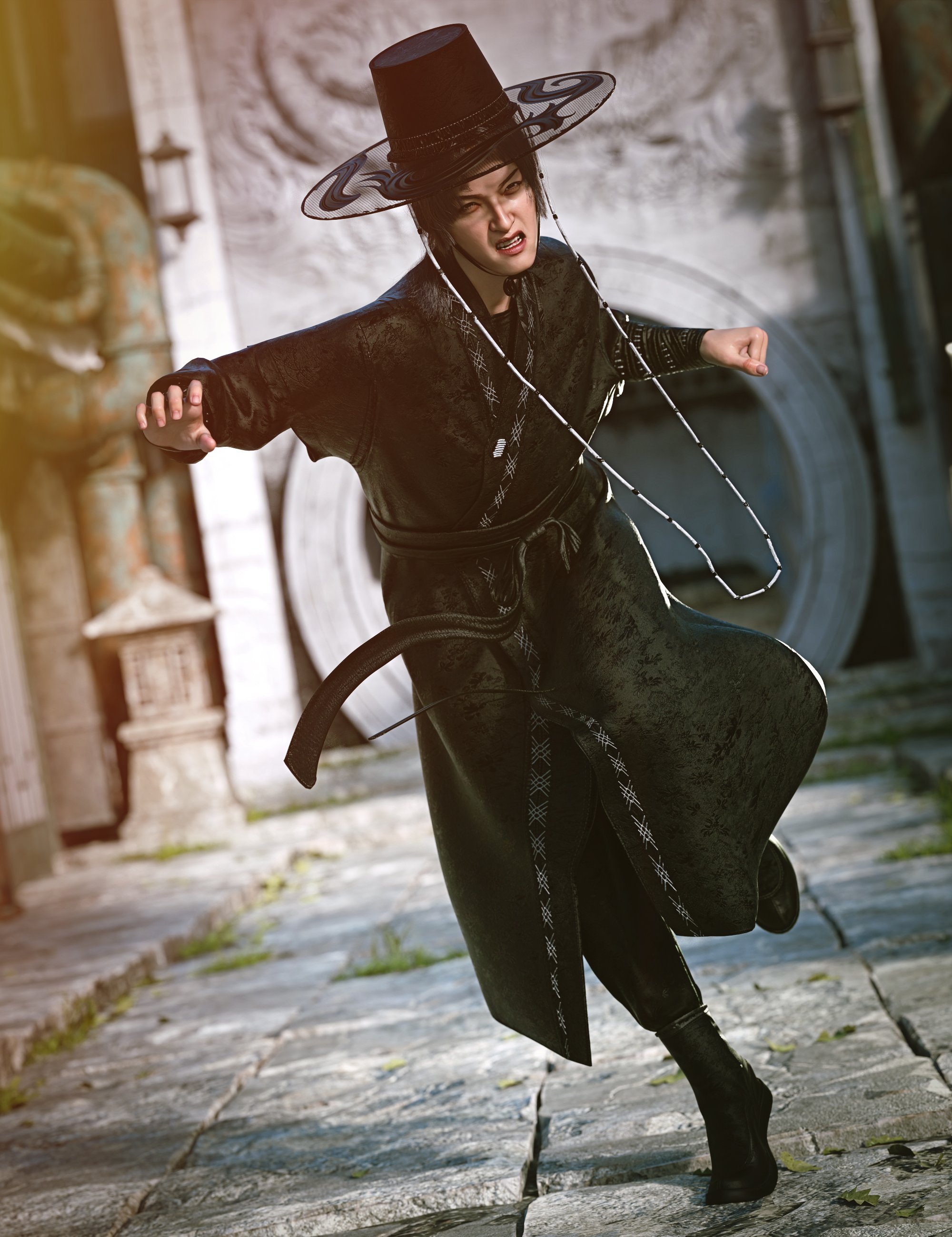 dForce Hanbok Warrior Outfit for Genesis 9 by: Barbara BrundonUmblefugly, 3D Models by Daz 3D