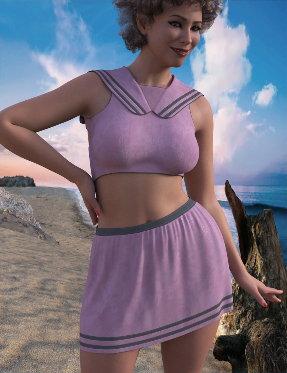 DNA Sailor June Middy Skirt Set for Genesis 9 by: Donnena, 3D Models by Daz 3D