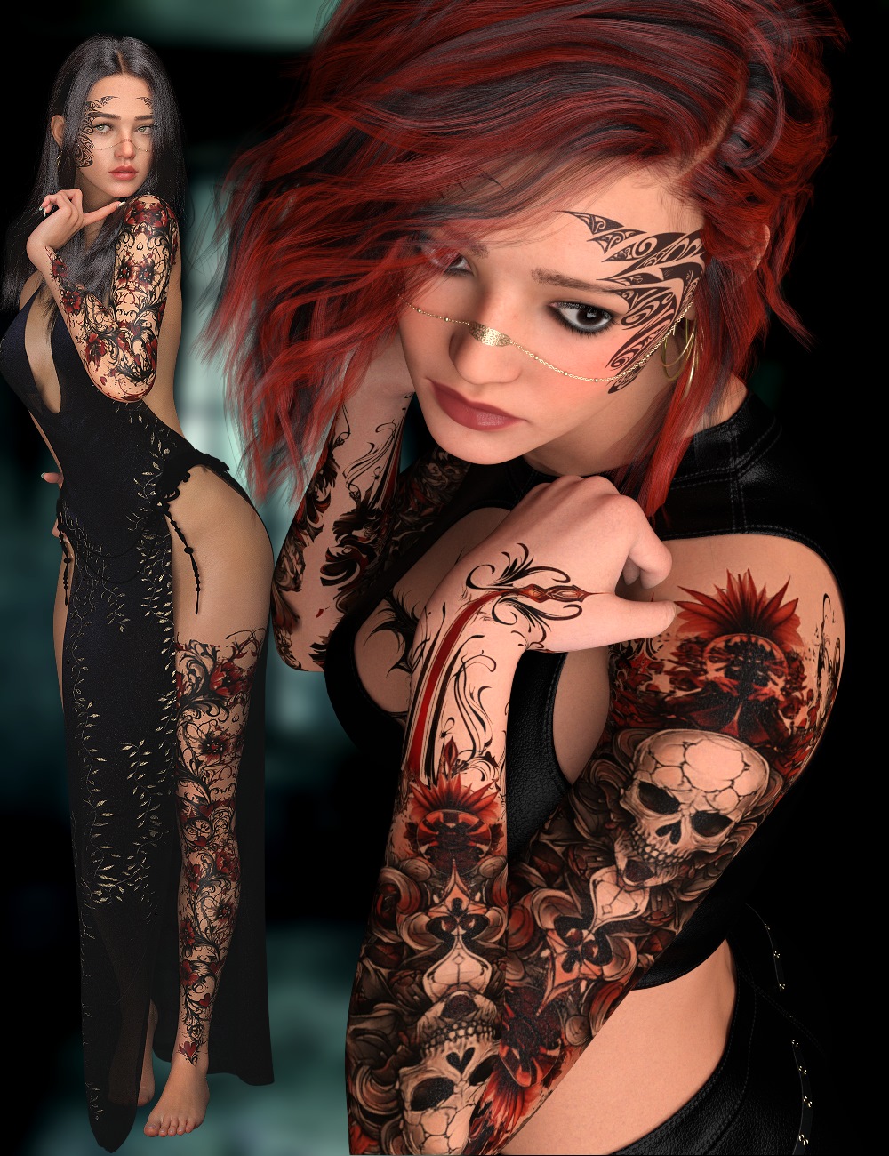 L3D TattooU - Inked Arms and Legs Genesis 9 by: LUNA3D, 3D Models by Daz 3D