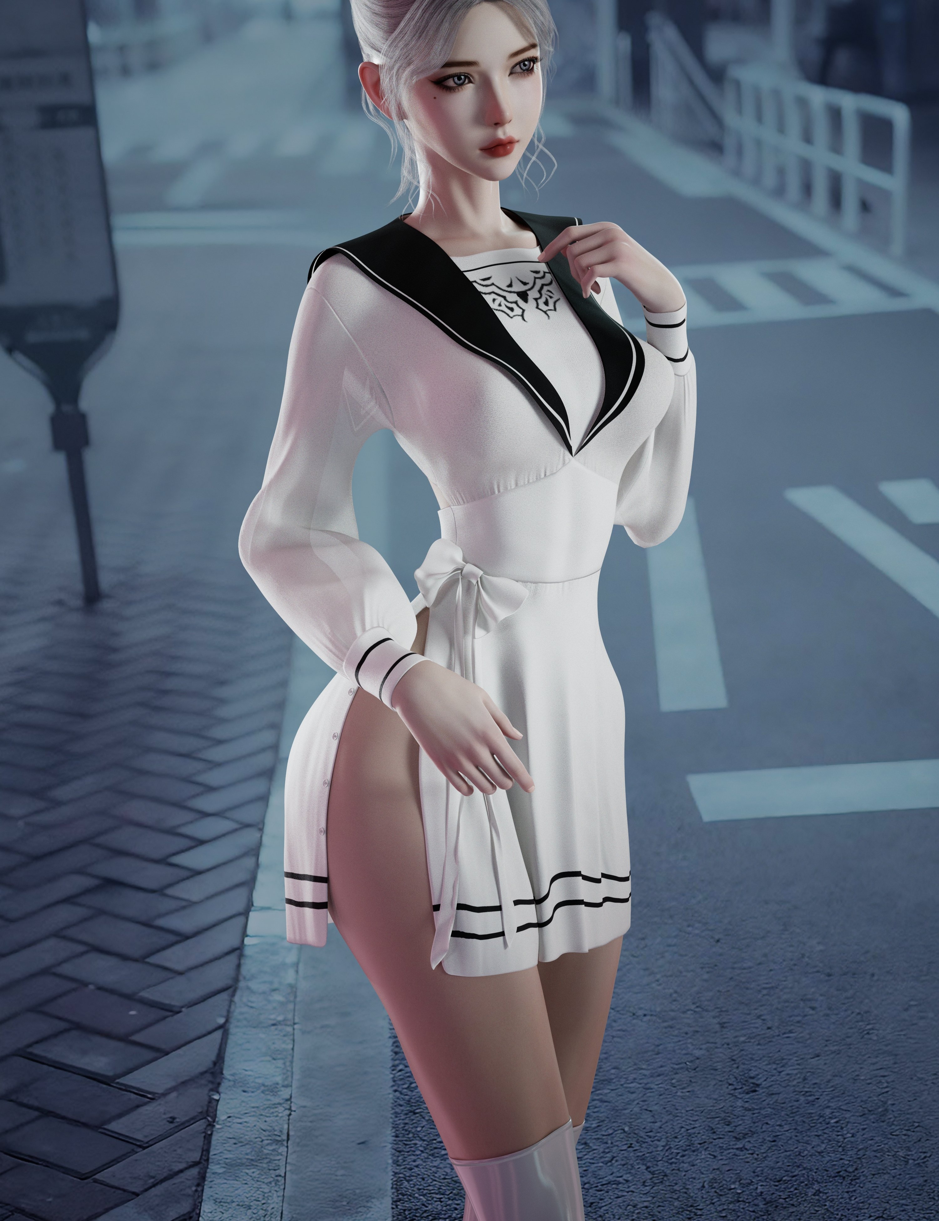 dForce Sexy Backless Sailor Uniform Outfit for Genesis 9 by: yuke, 3D Models by Daz 3D