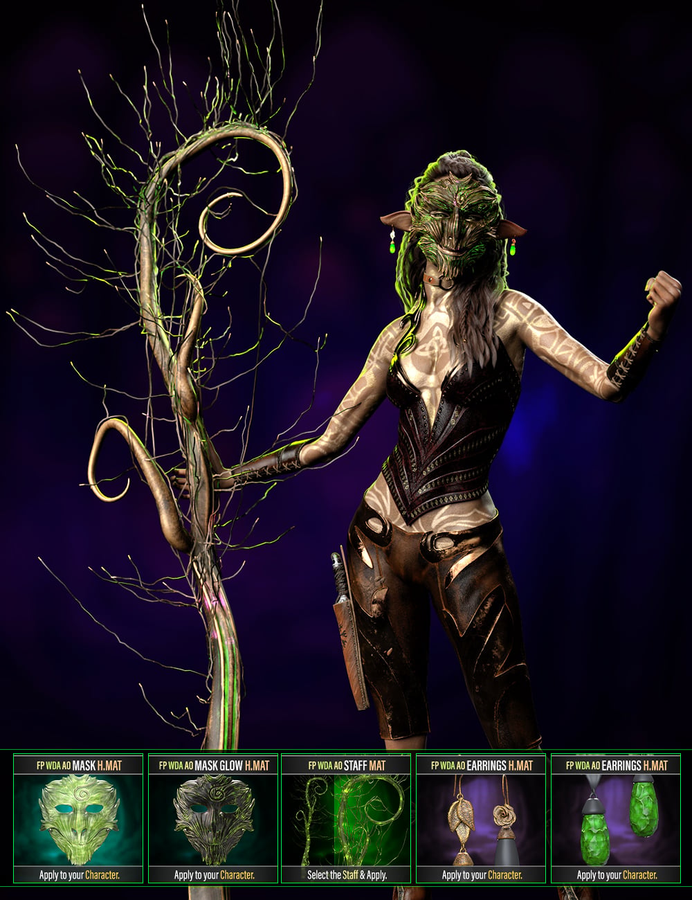 FP Woods Druids Accessories Add-On Texture for Genesis 9 by: FenixPhoenix, 3D Models by Daz 3D