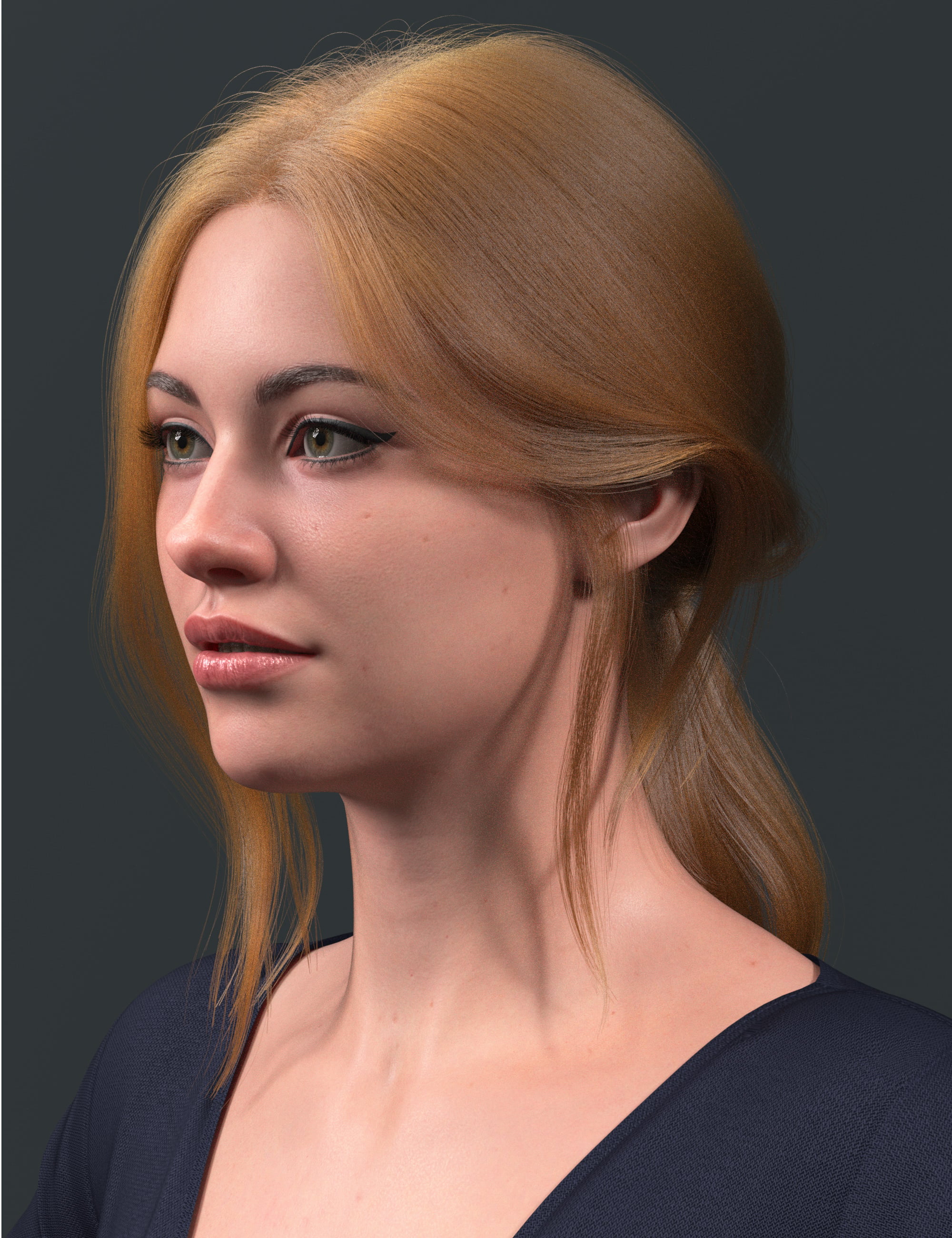 dForce Strand-Based Romantic Middle Parting Ponytail Hair for Genesis 9 by: outoftouch, 3D Models by Daz 3D