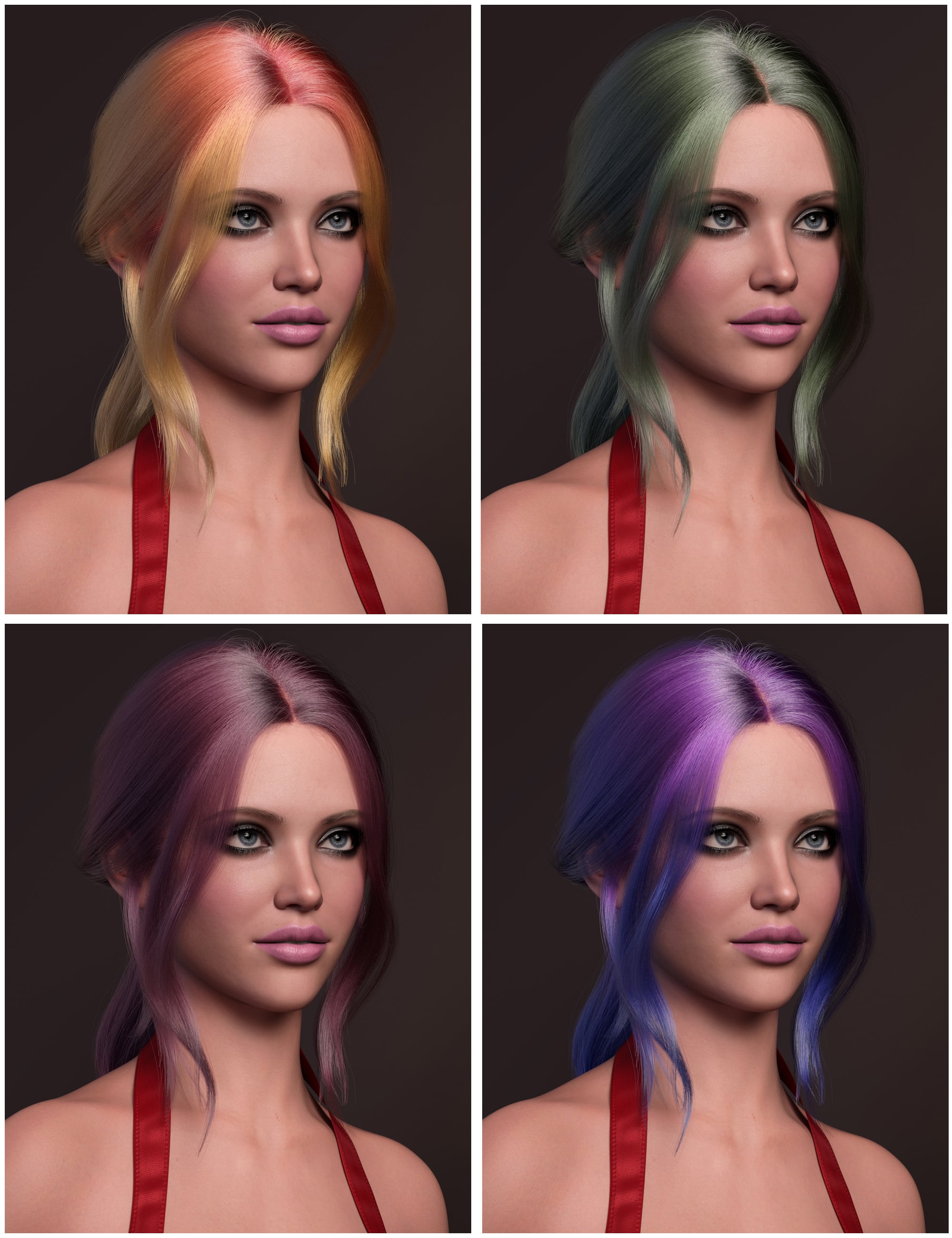 dForce Strand-Based Romantic Middle Parting Ponytail Hair Color Expansion by: outoftouch, 3D Models by Daz 3D
