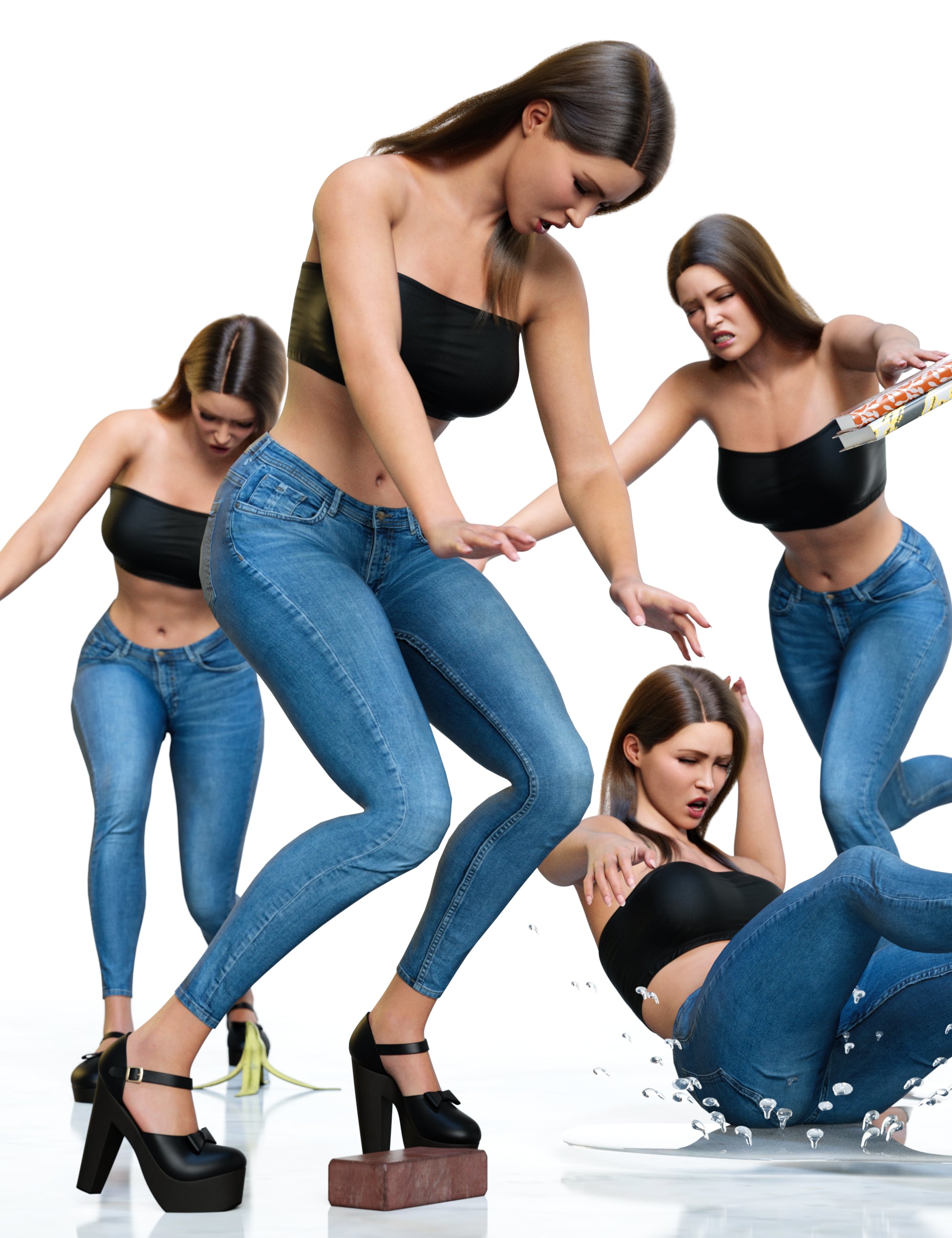 Z Pose Library Falling and Slipping Mega Set for Genesis 9 and 8 Female by: Zeddicuss, 3D Models by Daz 3D