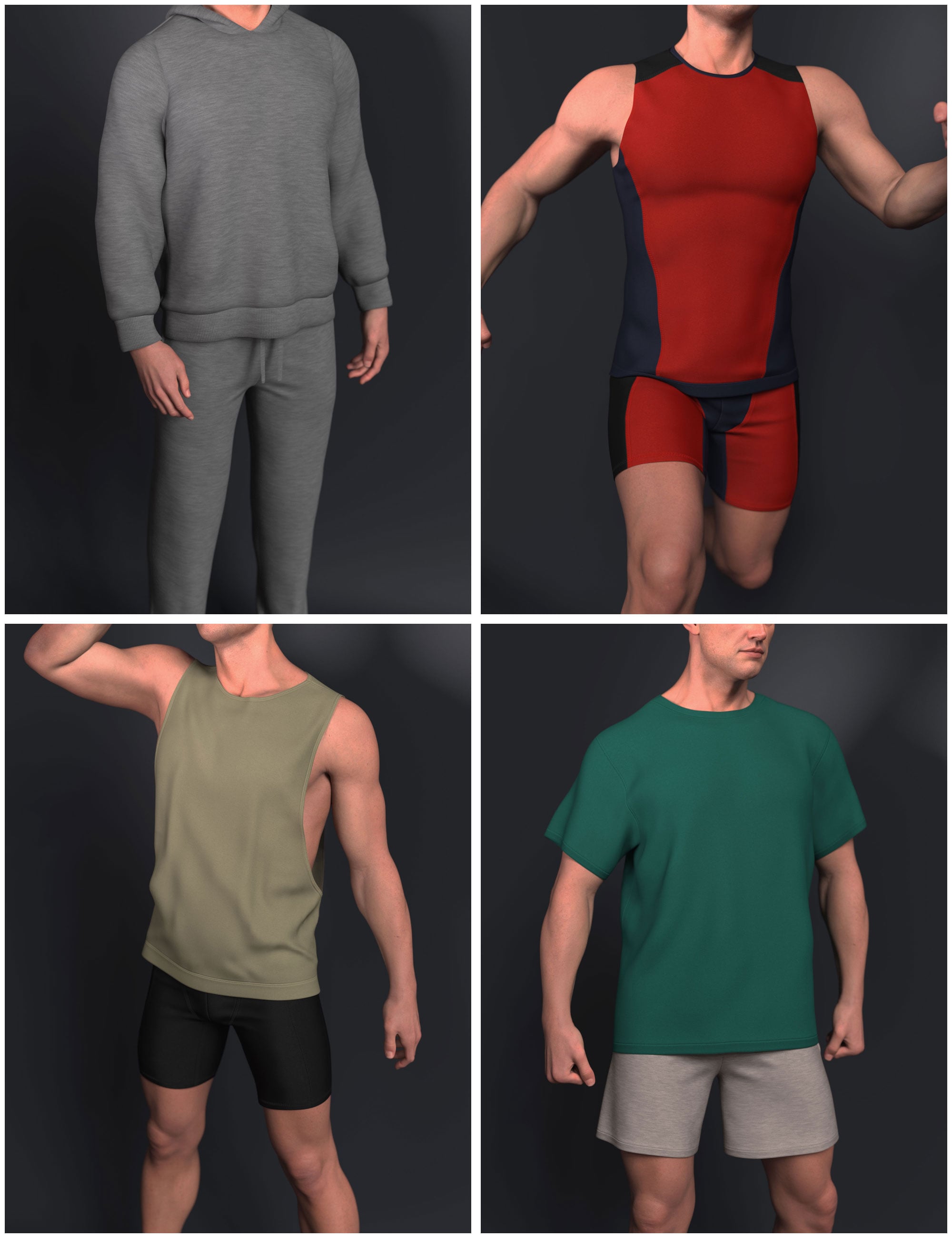 8-in-1 Masculine Gym Wear Wardrobe for Genesis 9 by: outoftouch, 3D Models by Daz 3D