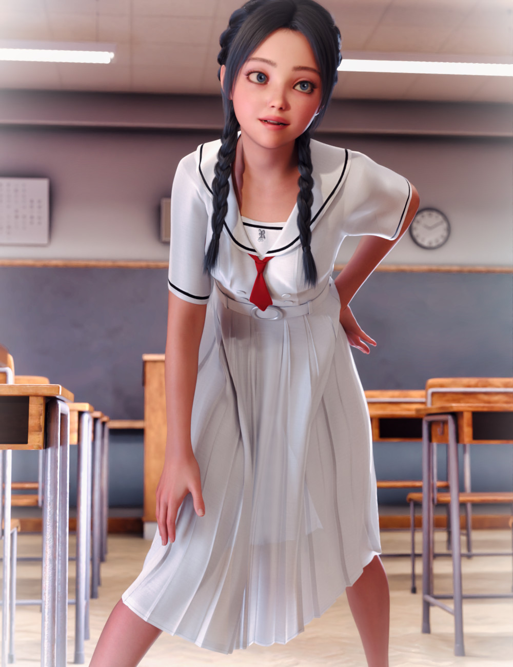 dForce City School Girl Outfit for Genesis 9 by: tentman, 3D Models by Daz 3D