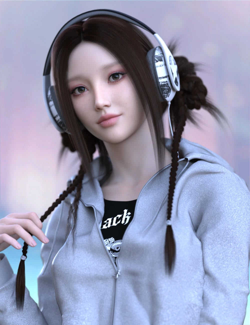 Double Braid Buns Hair for Genesis 9 by: Soto, 3D Models by Daz 3D