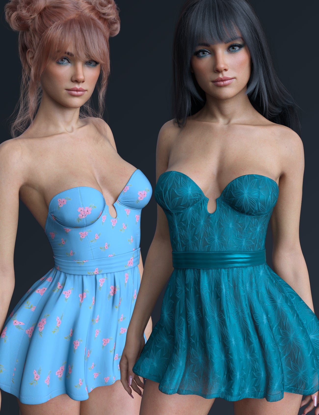 dForce X-Fashion Wild Petal Dress for Genesis 9 and 8 Female by: xtrart-3d, 3D Models by Daz 3D