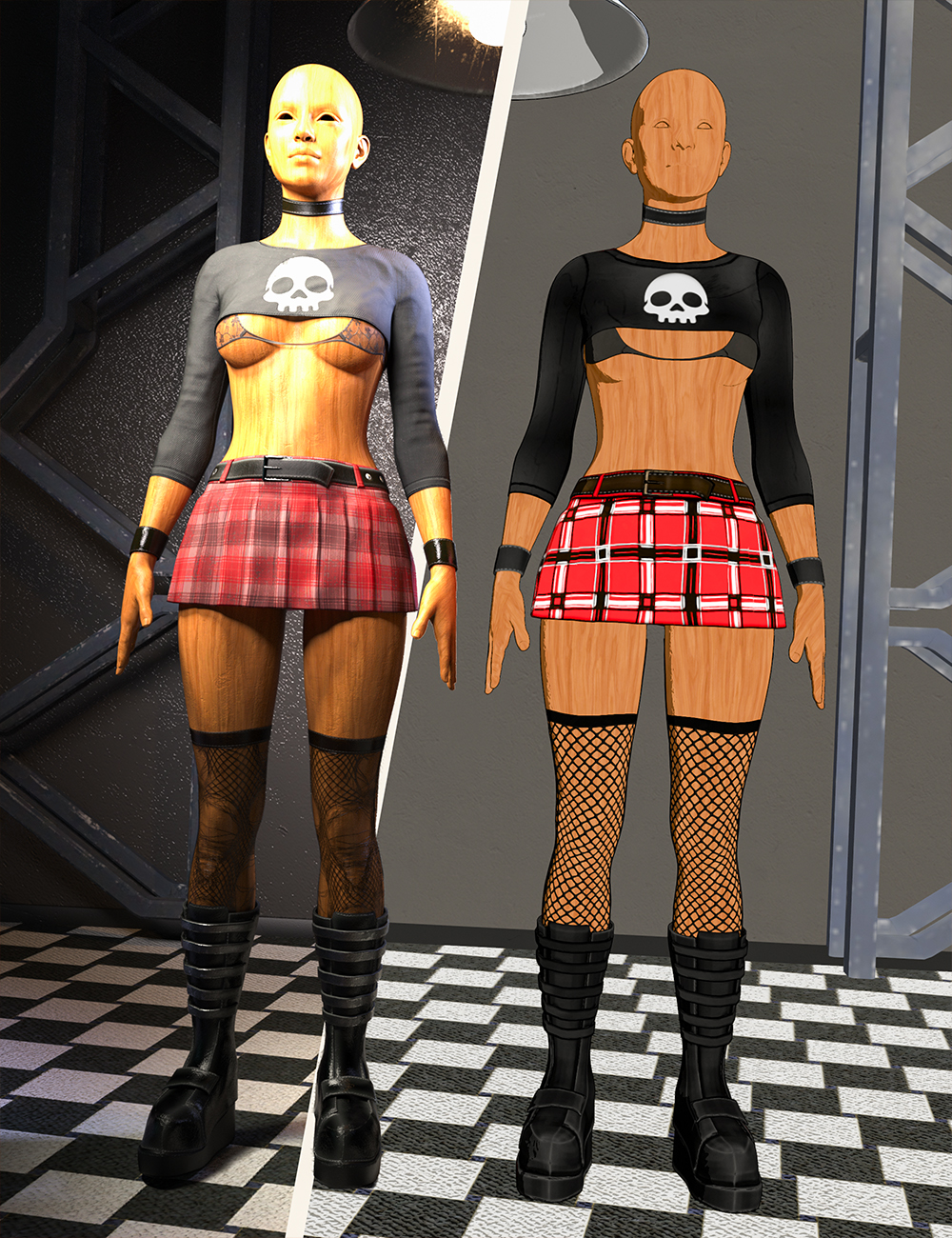 M3D dForce Punk Girl Outfit for Genesis 9 by: Matari3D, 3D Models by Daz 3D