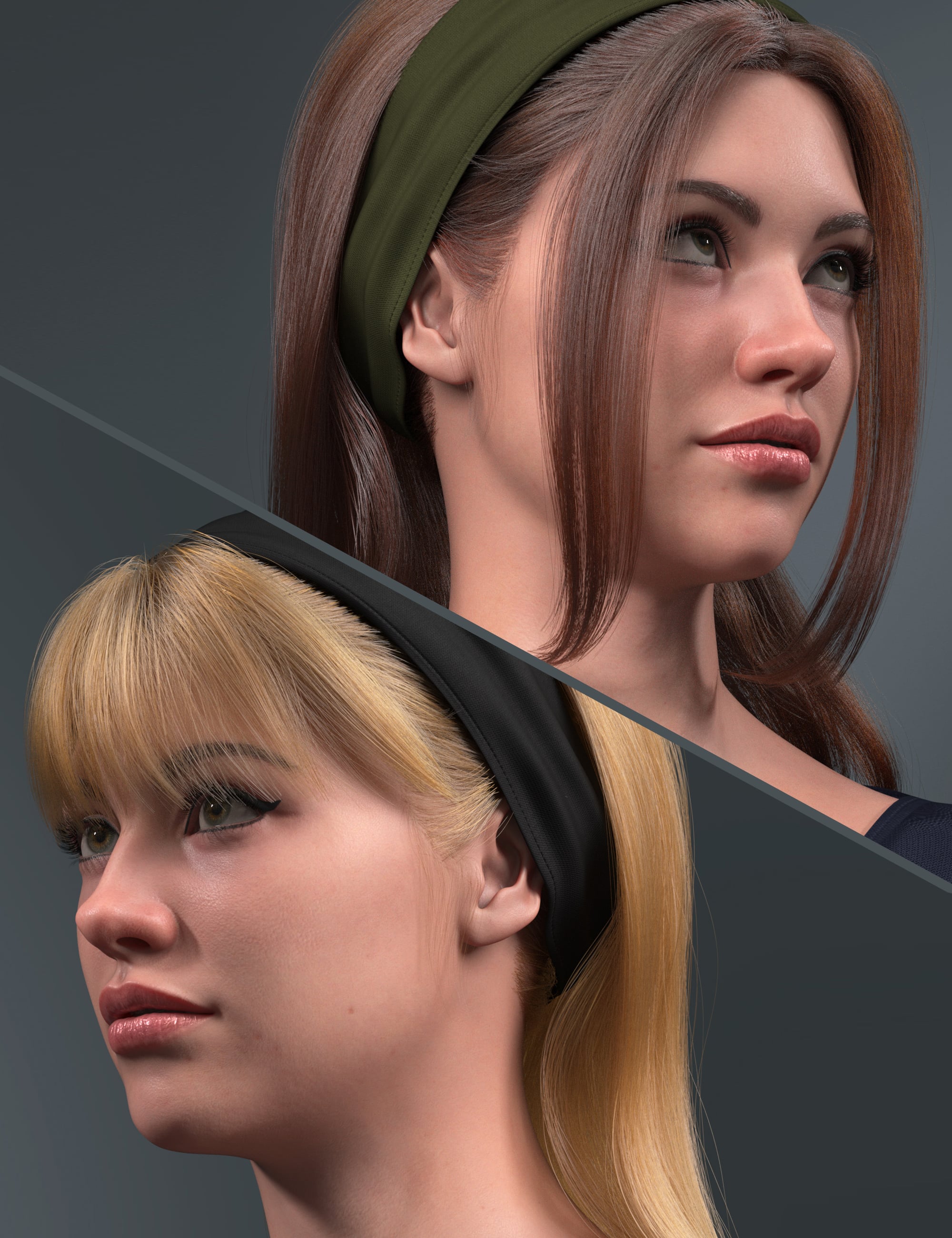 dForce Strand-Based 2-in-1 Long Hair with Headband for Genesis 9 by: outoftouch, 3D Models by Daz 3D