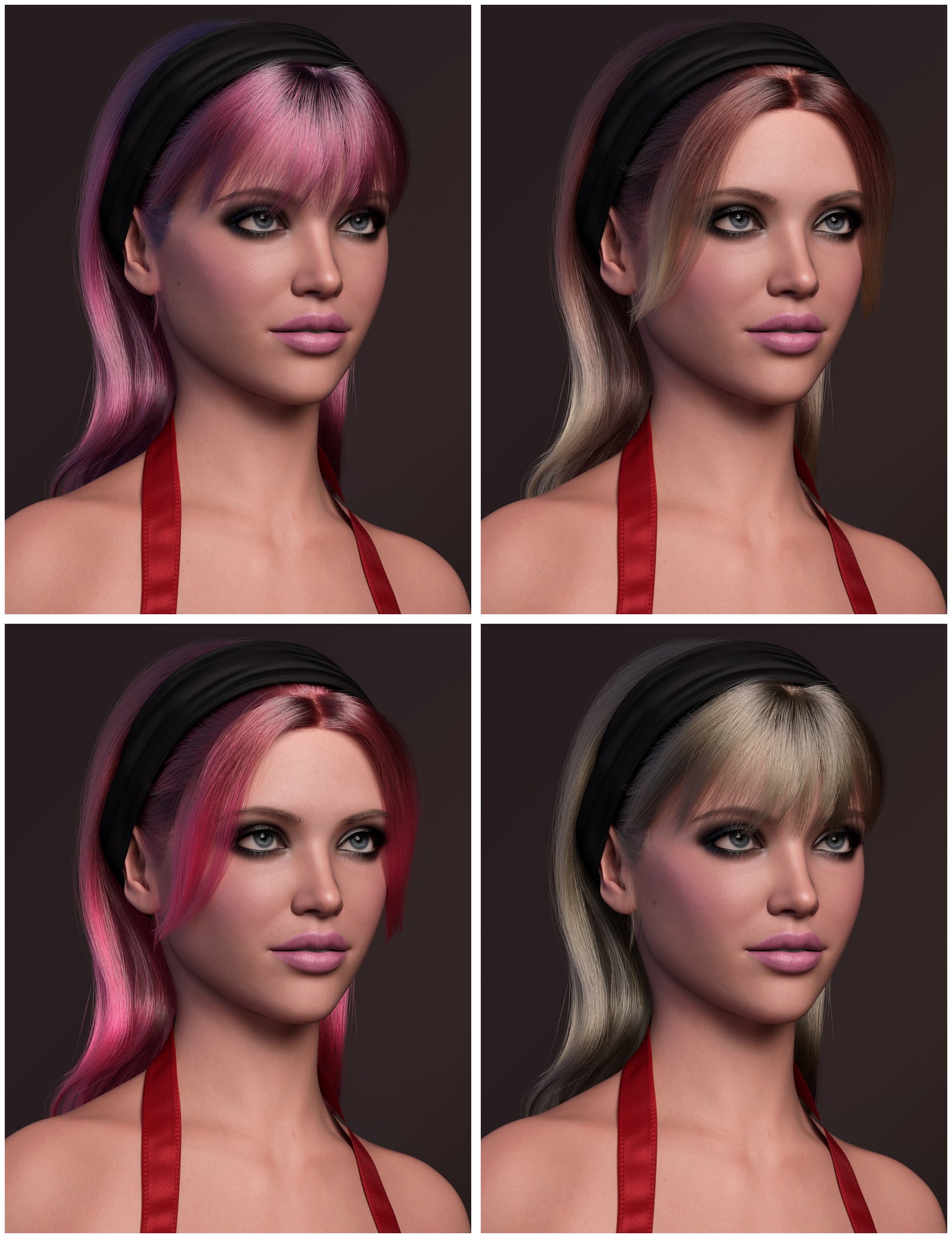 dForce Strand-Based 2-in-1 Long Hair with Headband Color Expansion by: outoftouch, 3D Models by Daz 3D