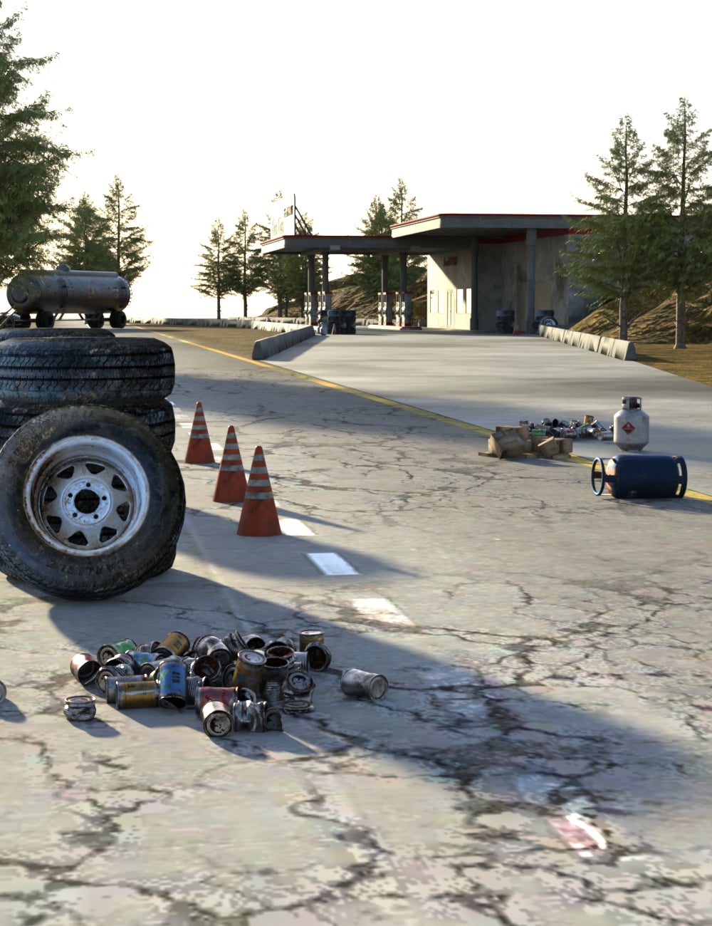 AP Post-Apocalyptic Gas Station Prop Set by: AcharyaPolina, 3D Models by Daz 3D