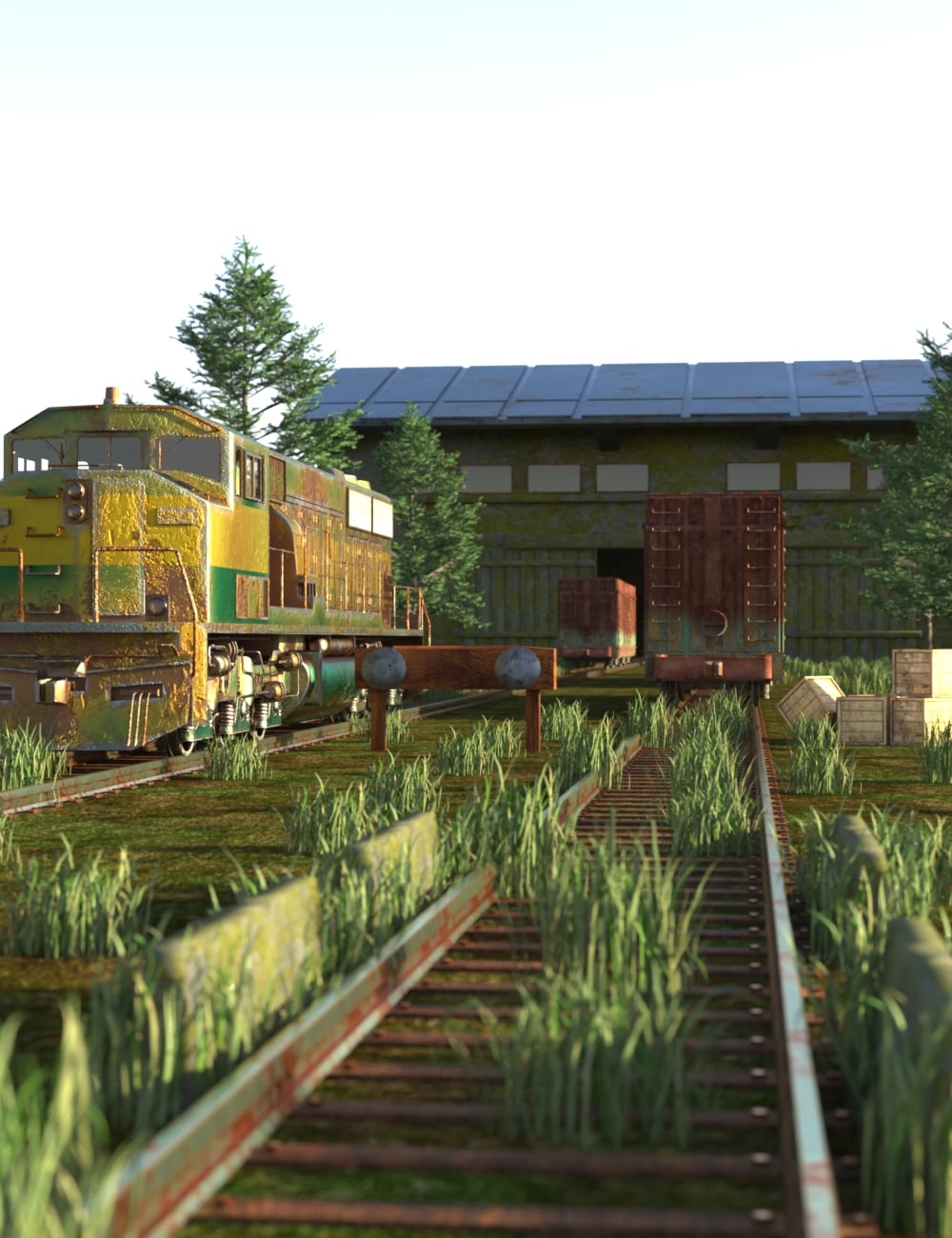 AP Post-Apocalyptic Train Yard Prop Set by: AcharyaPolina, 3D Models by Daz 3D