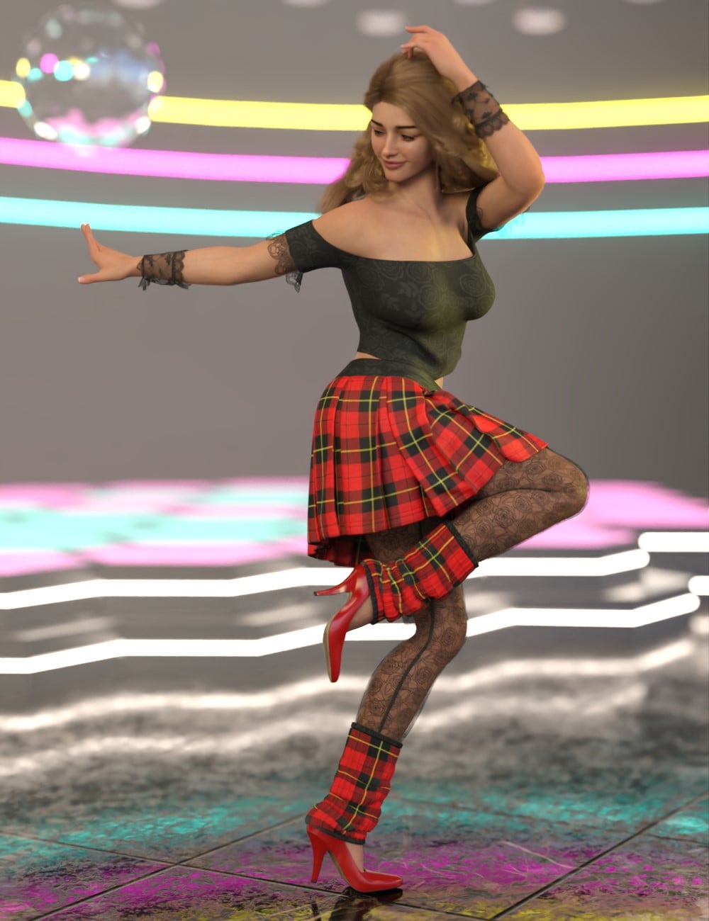 dForce 80s Valley Outfit for Genesis 9 and 8 Female by: Chris Cox, 3D Models by Daz 3D