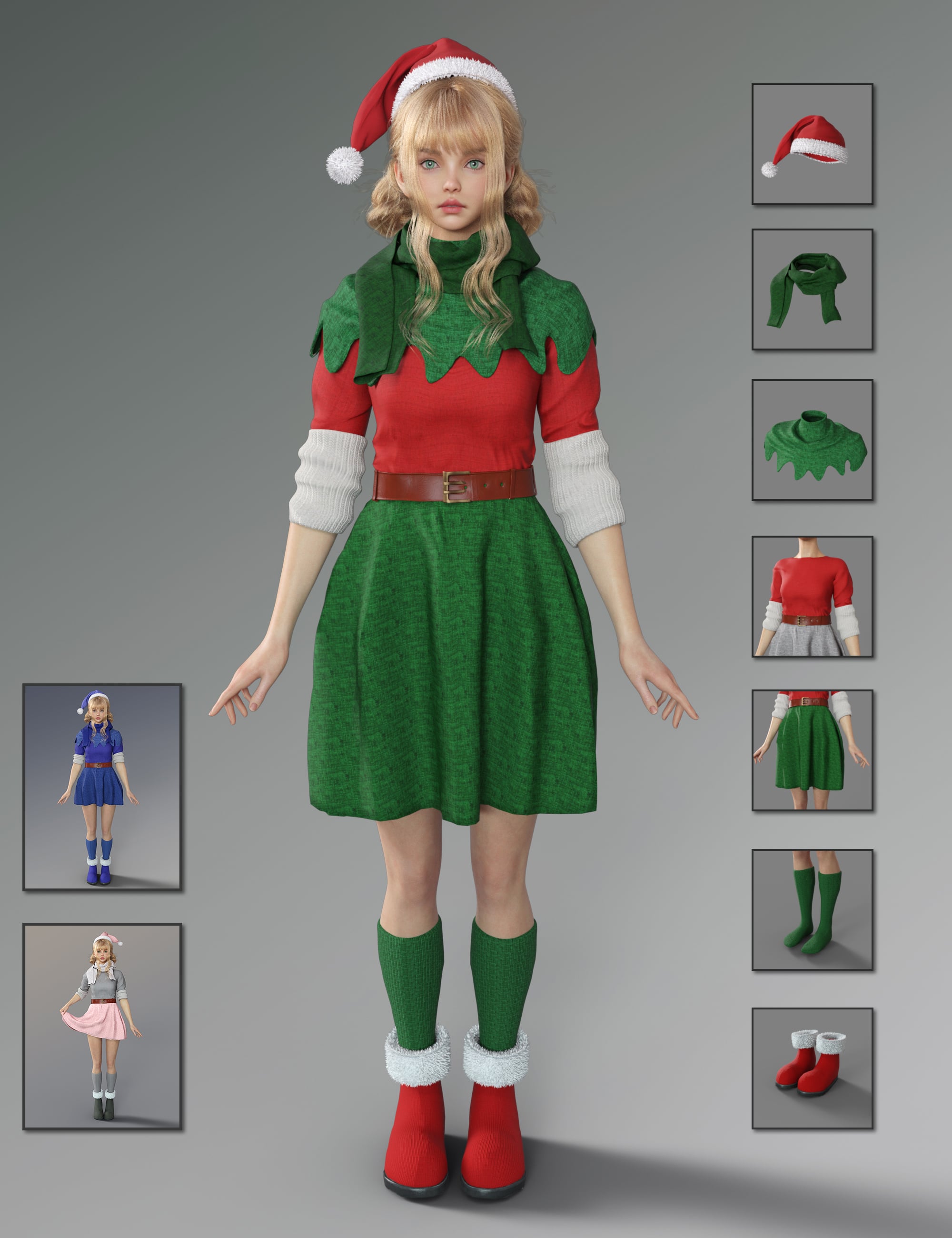 dForce MB Christmas Elf Suit for Genesis 9 Feminine by: Magic Brush, 3D Models by Daz 3D