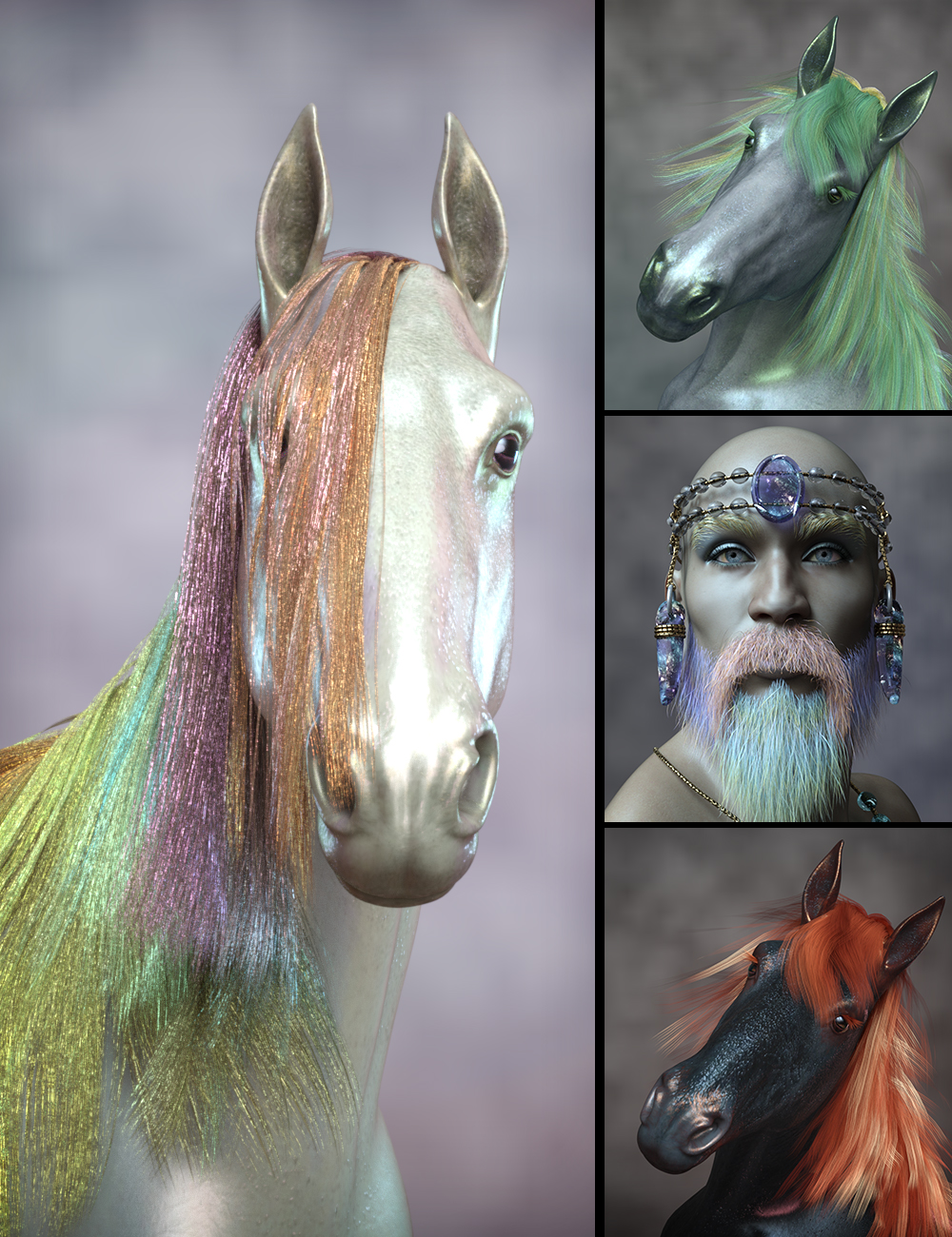 AB Rainbow and Bright Materials for DAZ Horse 3 by: AuraBianca, 3D Models by Daz 3D