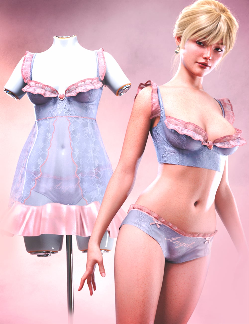 dForce LA Angel Nightwear for Genesis 9 Feminine by: Laia, 3D Models by Daz 3D