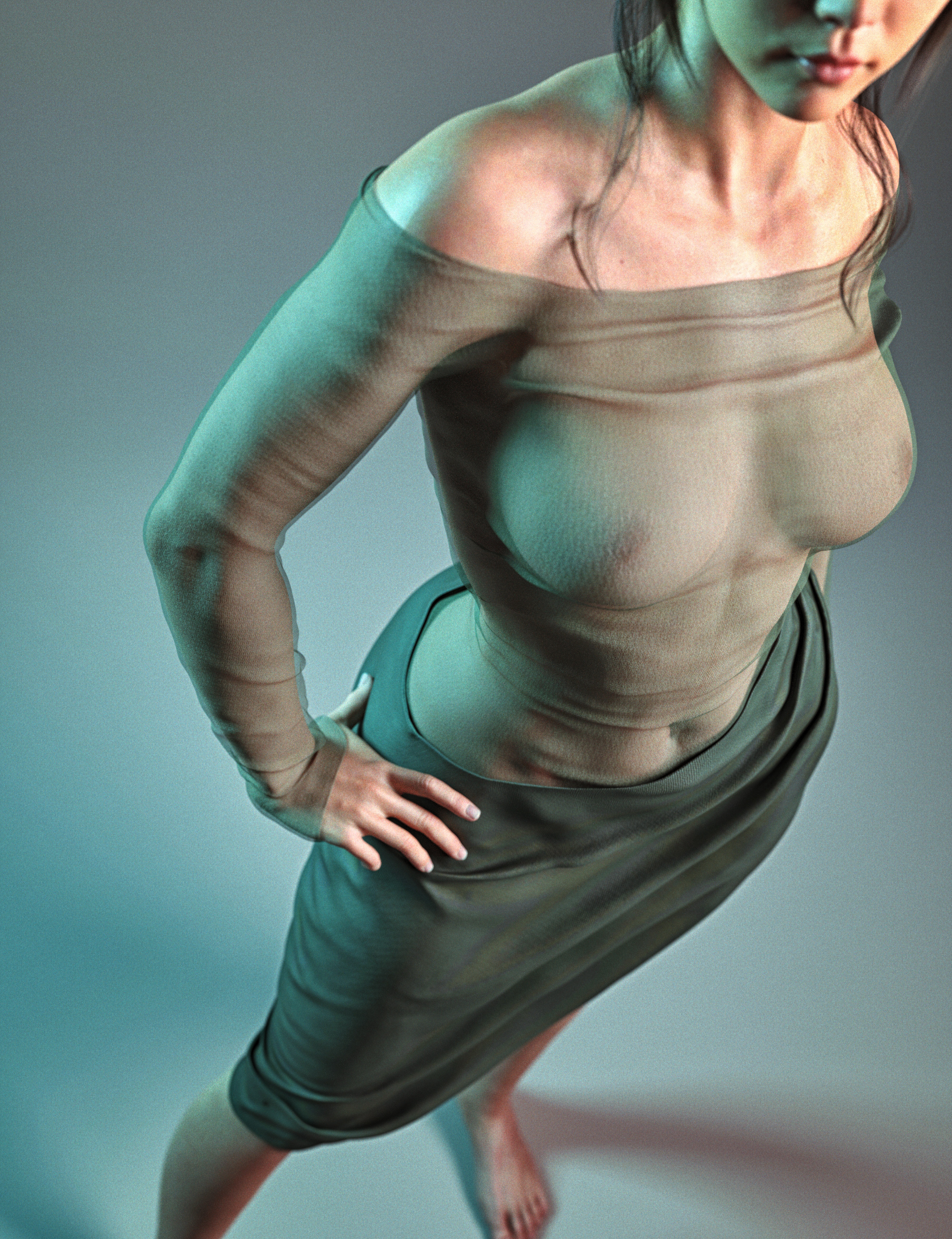 dForce XBit Slim Fit Off-Shoulder Suit for Genesis 9, 8 and 8.1 by: X-BIT, 3D Models by Daz 3D
