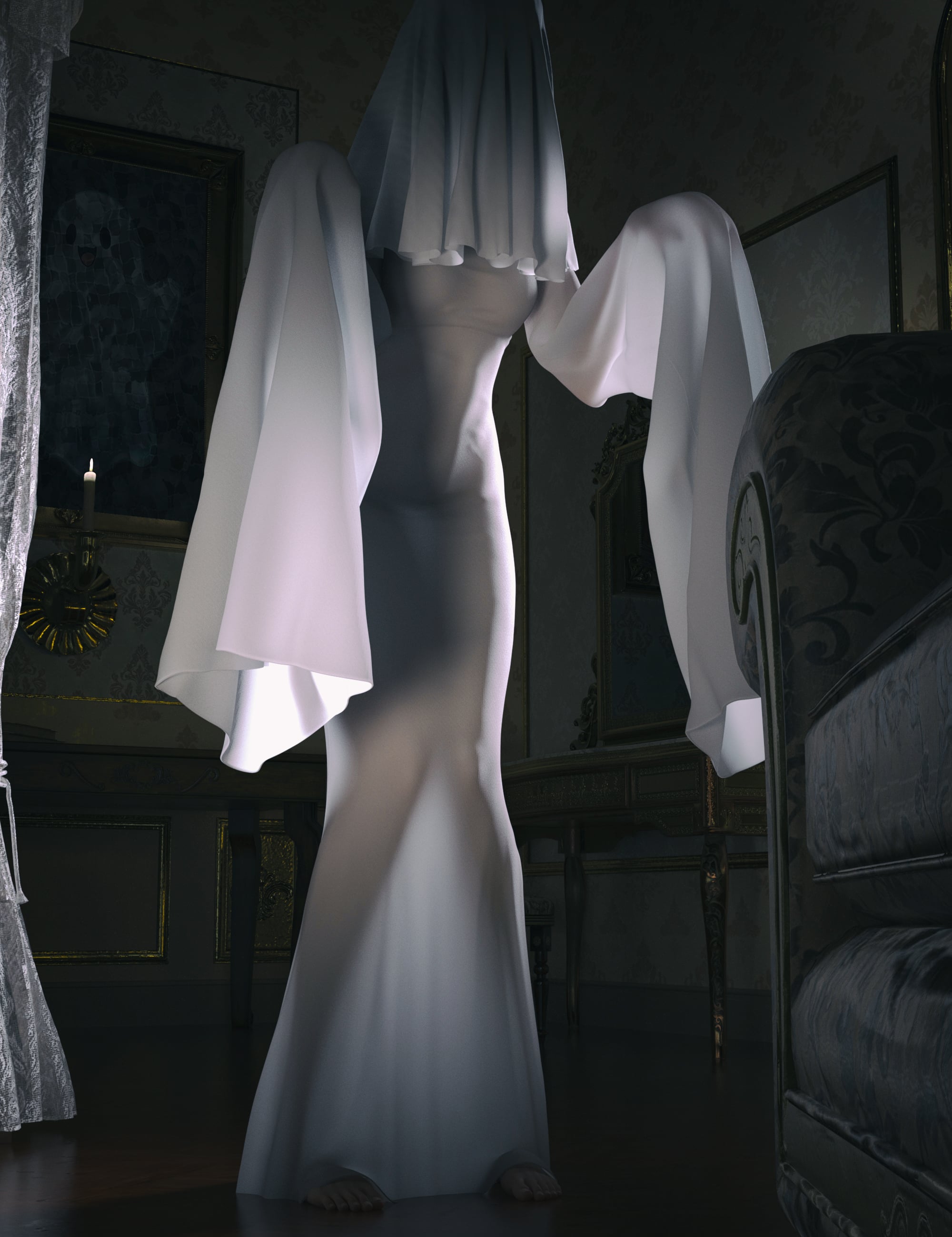 dForce Nirv Ghost Dress Set for Genesis 9 by: Nirvana, 3D Models by Daz 3D