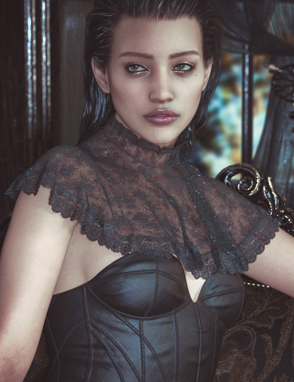 dForce CB After Dark Neck Shawl For Genesis 9 by: CynderBlue, 3D Models by Daz 3D