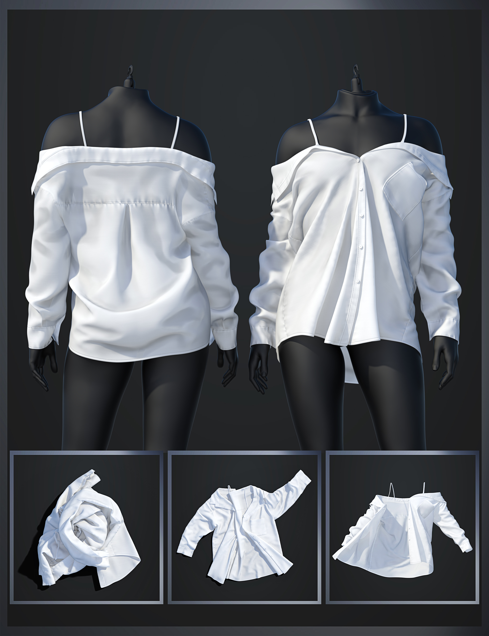 dForce SU Off Shoulder Shirt for Genesis 9 by: Sue Yee, 3D Models by Daz 3D