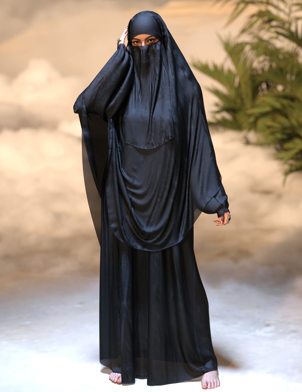 dForce Abaya Set for Genesis 9 by: Lala-Rabbit, 3D Models by Daz 3D