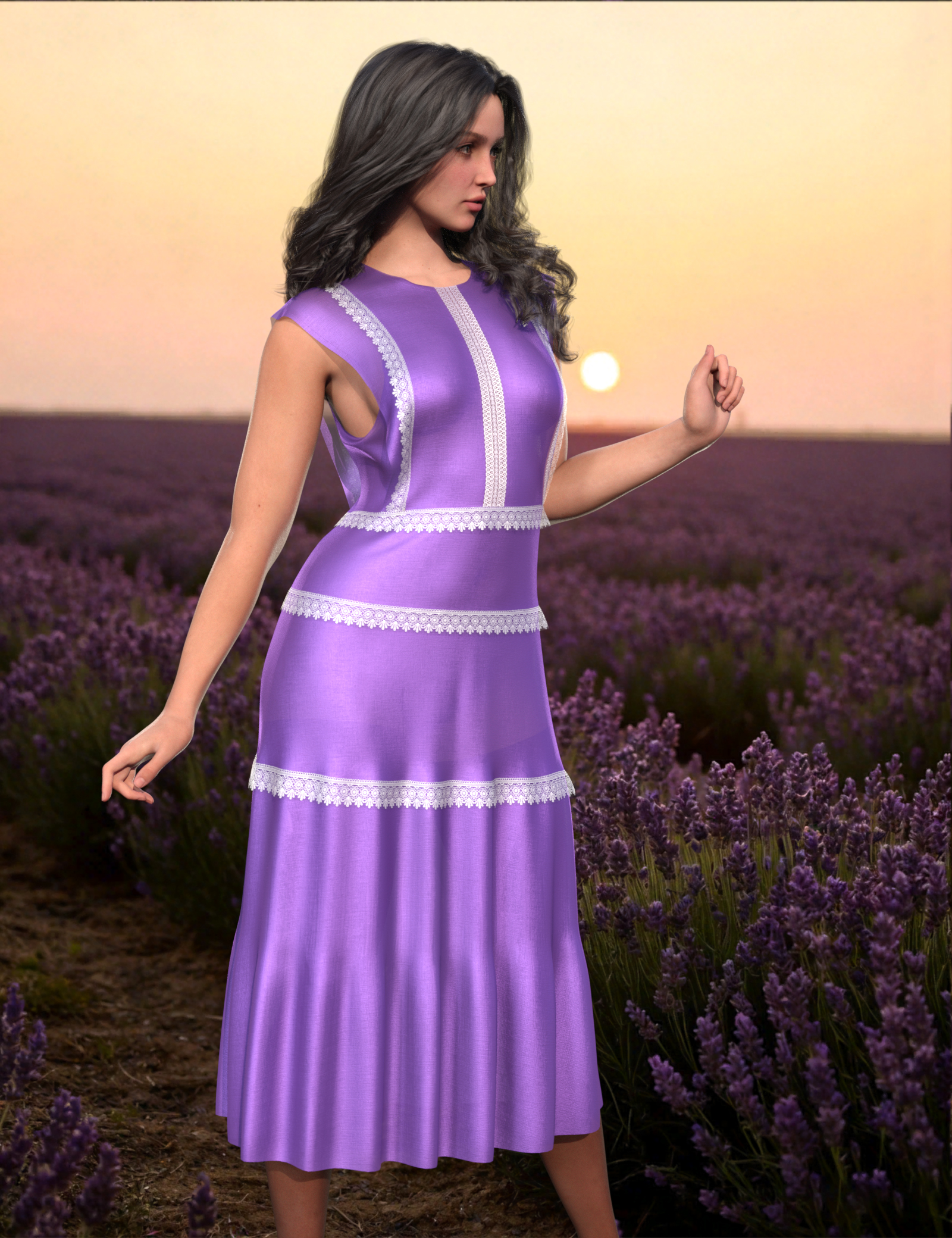 dForce MK Lace Trim Layered Dress for Genesis 9 by: wsmonkeyking, 3D Models by Daz 3D