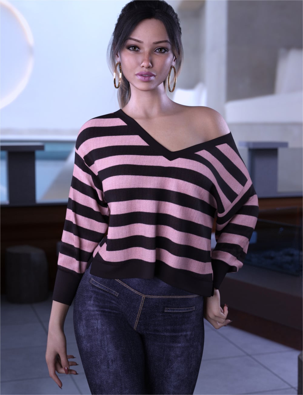 dForce Oversized V Neck Sweater for Genesis 9 by: Sveva, 3D Models by Daz 3D