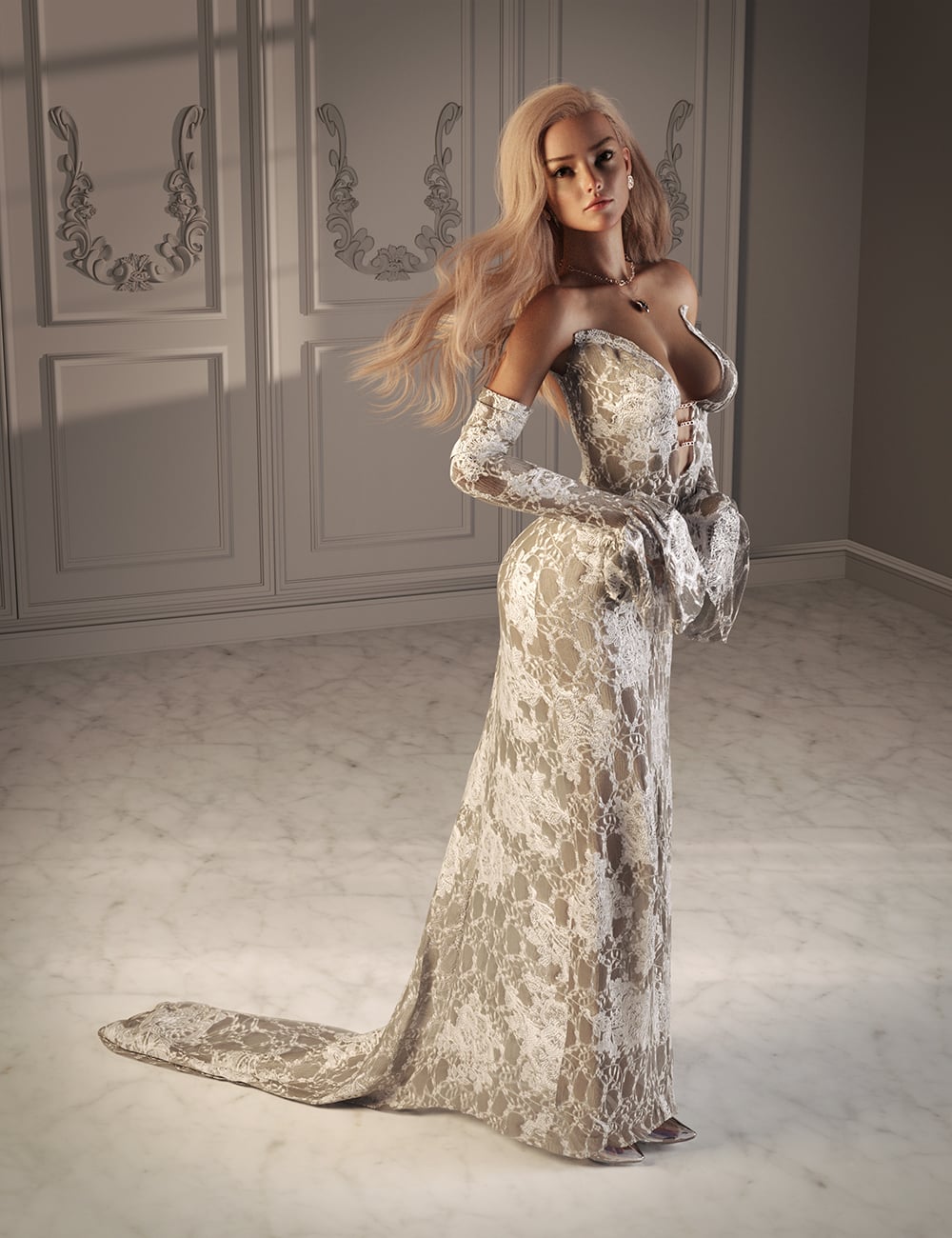 dForce Bride Dress for Genesis 9 by: Chrryt, 3D Models by Daz 3D