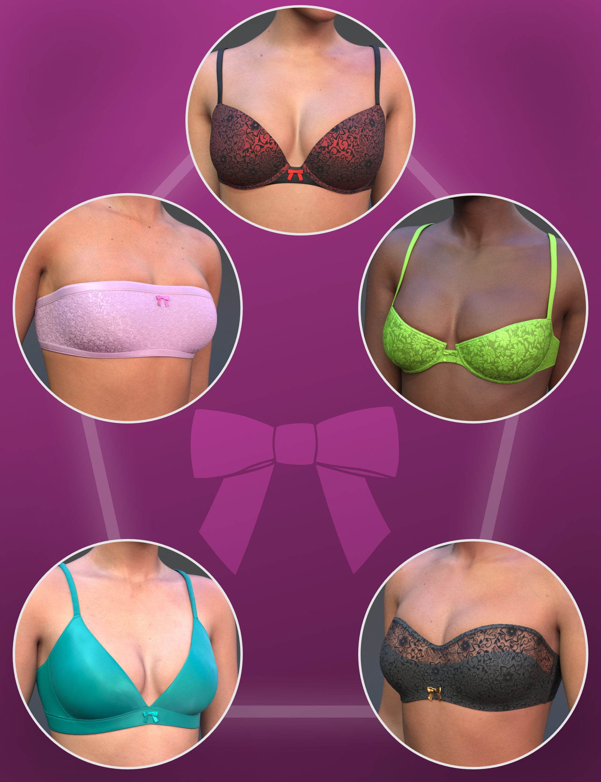 NG Cotton Bras Volume 2 - Ribbon Bow Collection by: NewGuy, 3D Models by Daz 3D