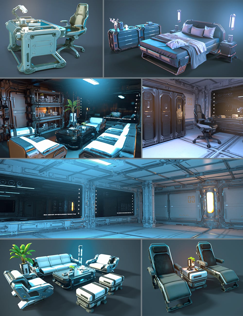 Polish Scifi Interior Modular Assets by: Polish, 3D Models by Daz 3D