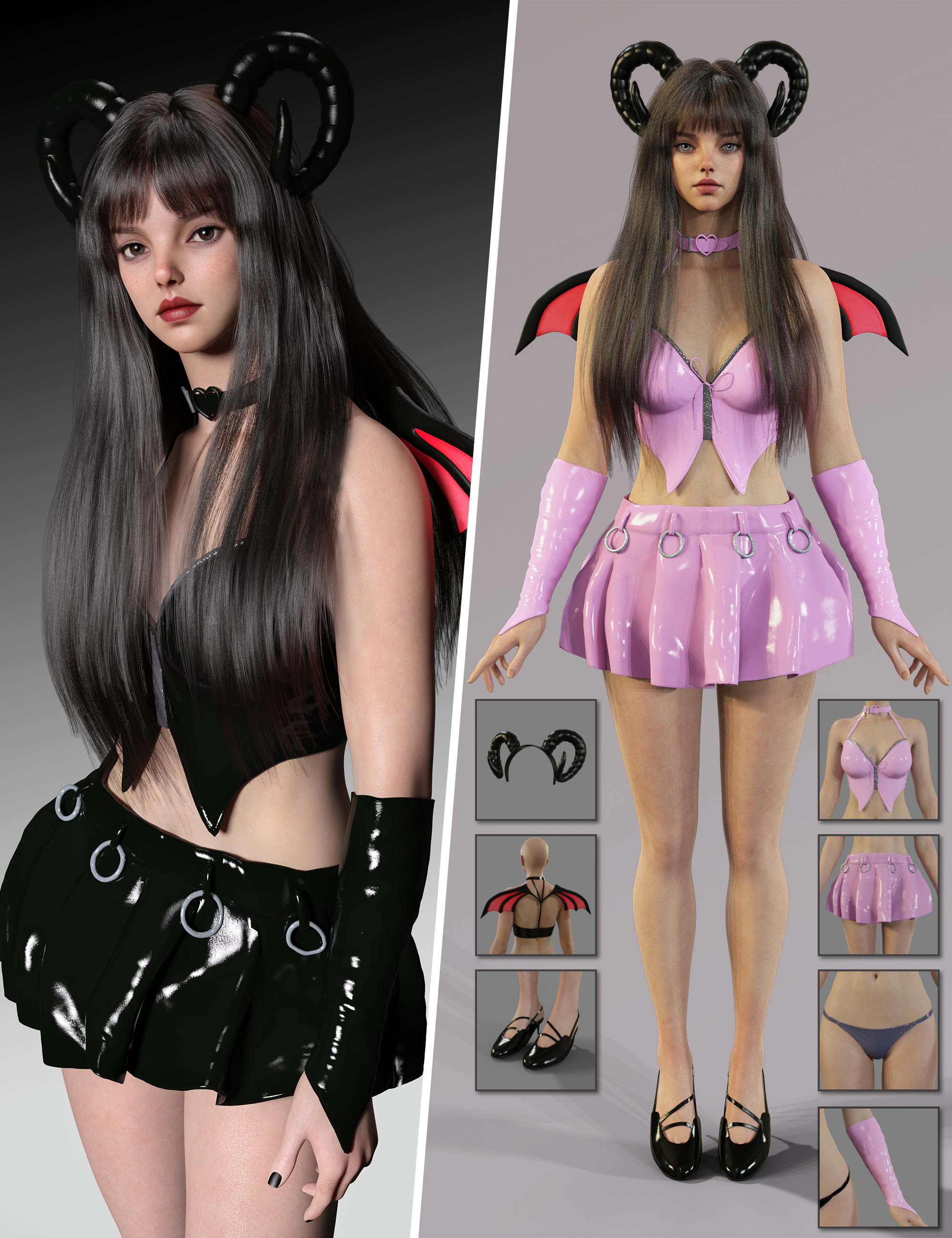 dForce MB Little Devil Outfit Genesis 9 Feminine by: Magic Brush, 3D Models by Daz 3D