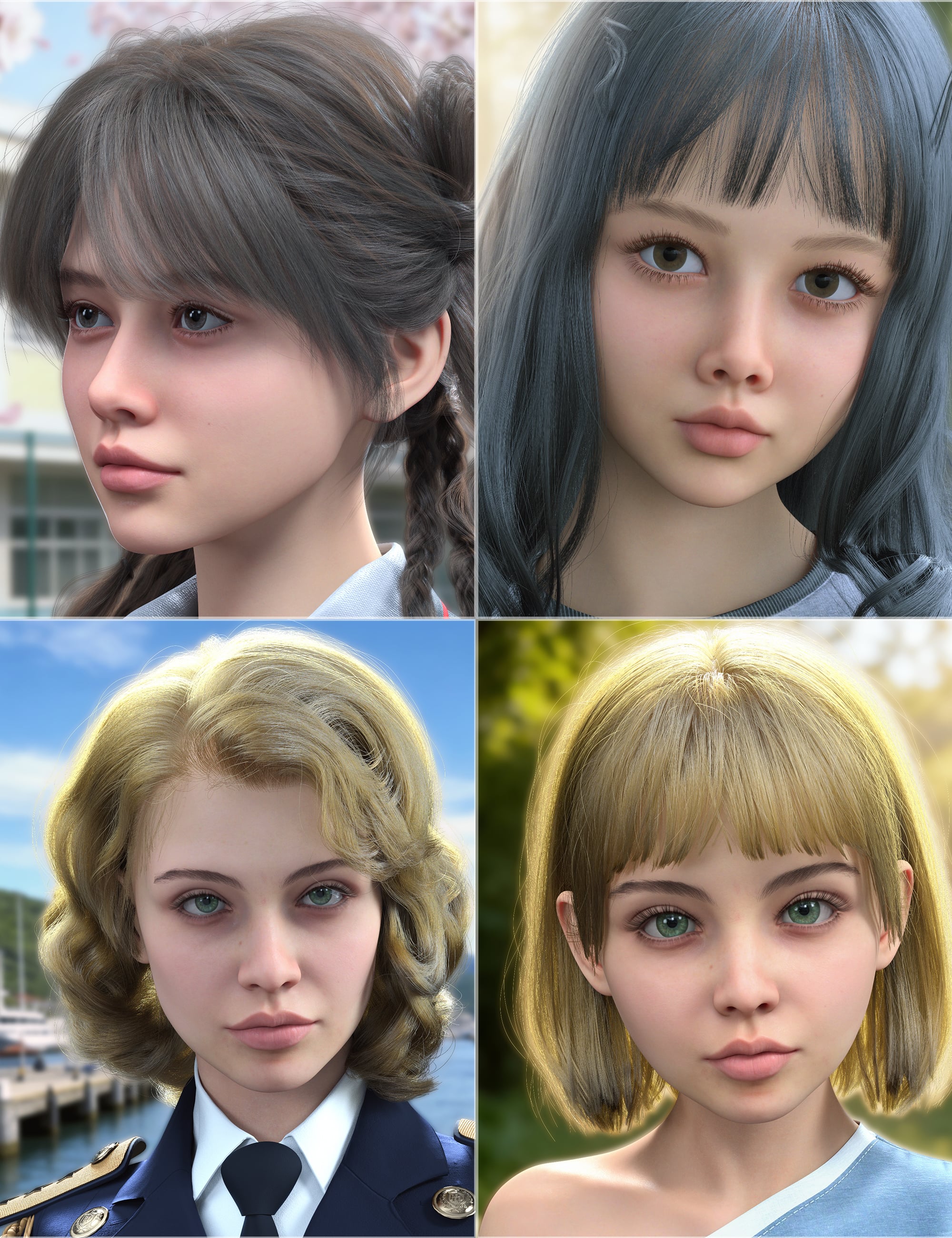 Vo Sian and Young, and Vo Jona and Young HD for Genesis 9 Character Bundle by: VOOTW, 3D Models by Daz 3D