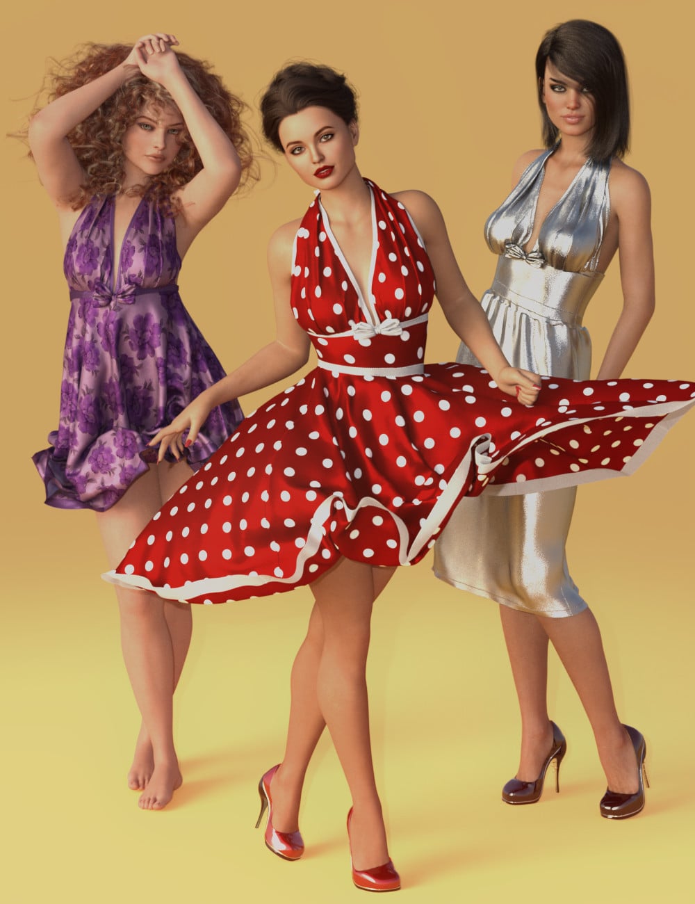 dForce Retro Dress for Genesis 9 and 8 Female by: Sshodan, 3D Models by Daz 3D