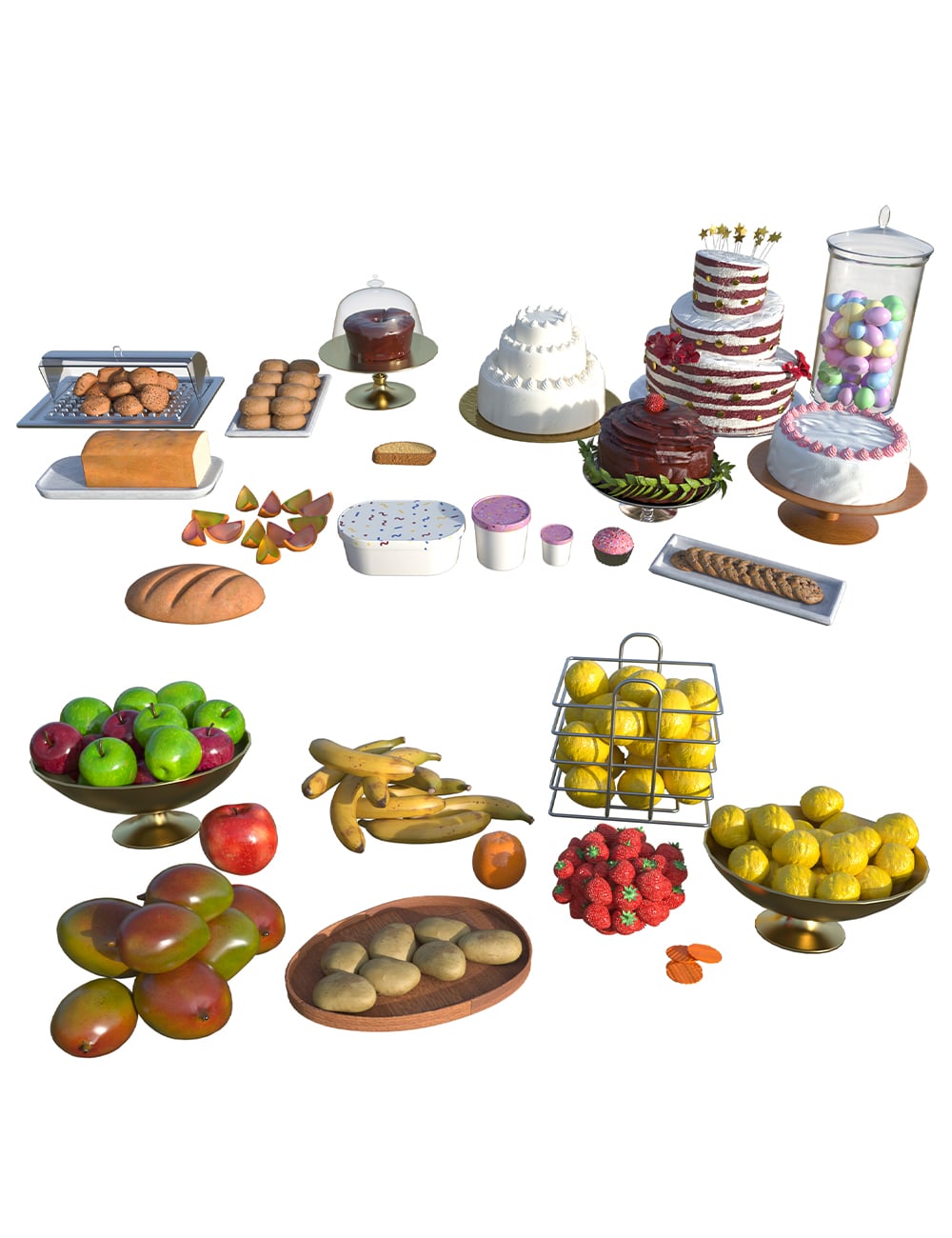 TS Bread Desserts Fruits and Vegetables by: Tesla3dCorp, 3D Models by Daz 3D