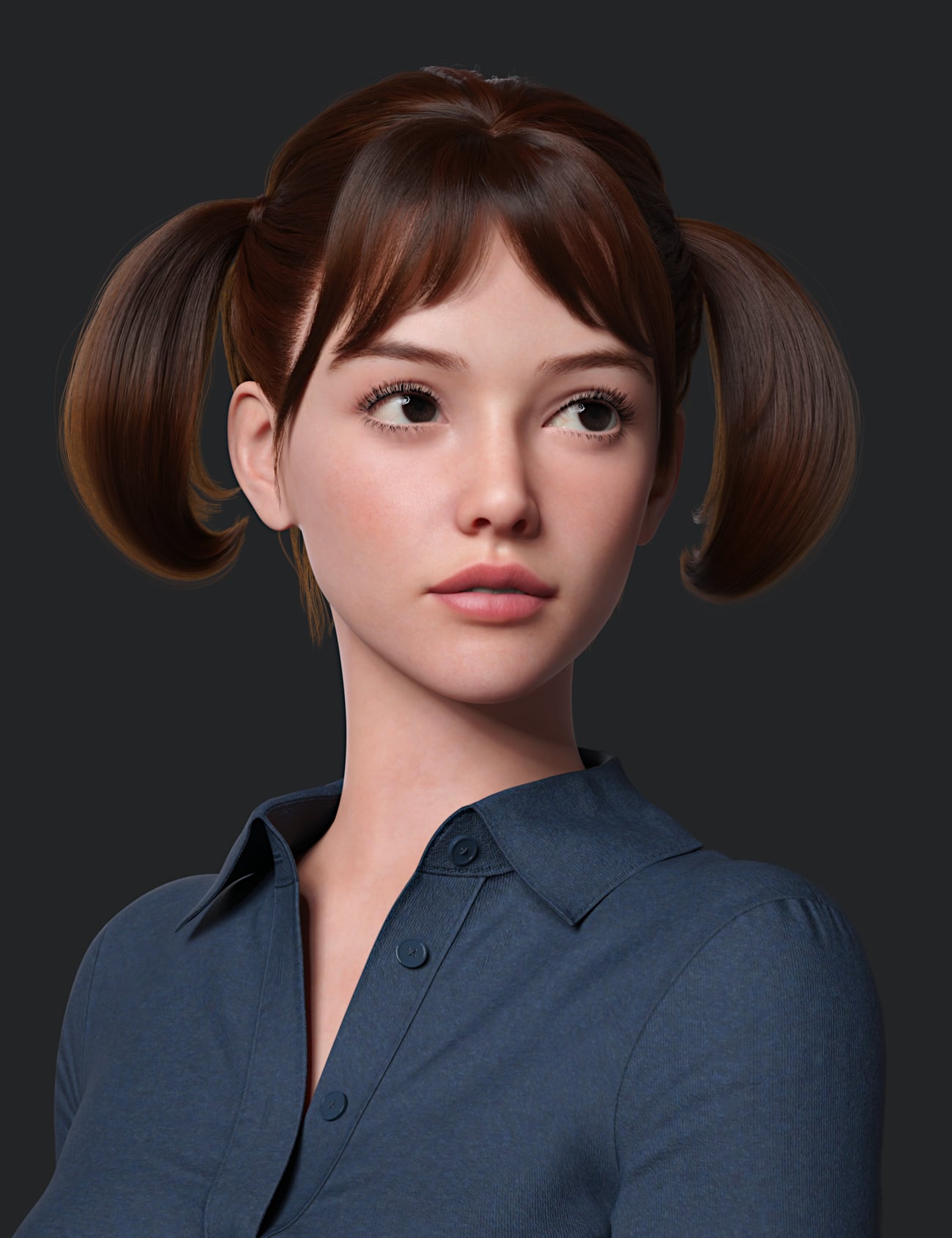 dForce Retro Pigtails for Genesis 9 by: Toyen, 3D Models by Daz 3D