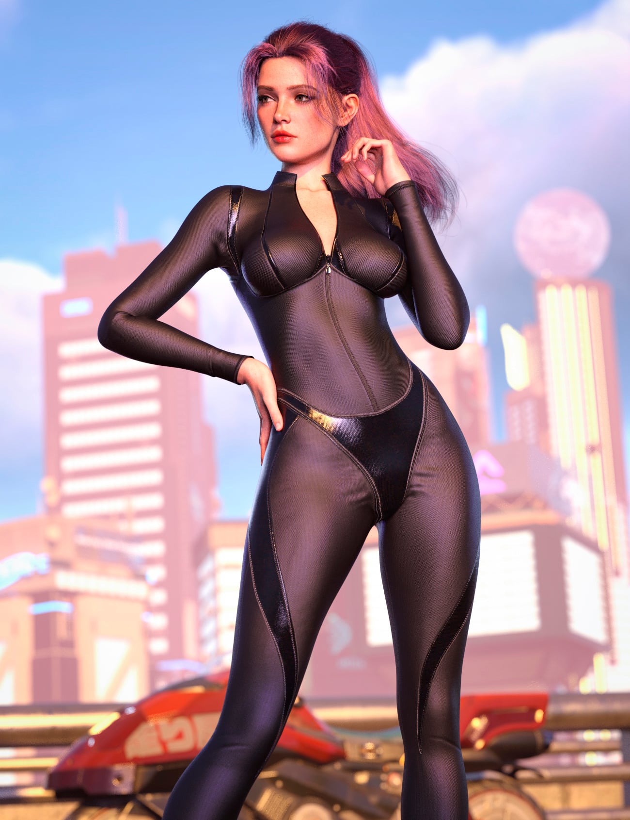 dForce Dynamic Jumpsuit Leather Mesh for Genesis 9 Feminine by: Blue Rabbit, 3D Models by Daz 3D