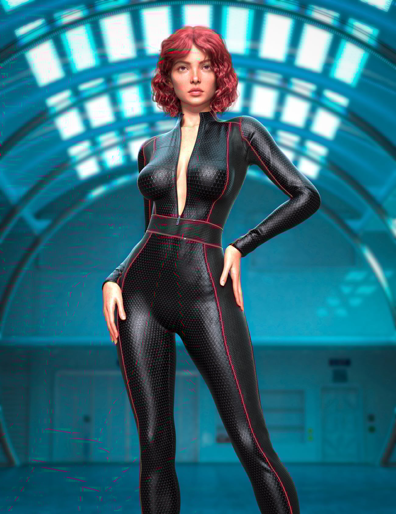 dForce Dynamic Jumpsuit Sci-Fi Heroine for Genesis 9 Feminine by: Blue Rabbit, 3D Models by Daz 3D