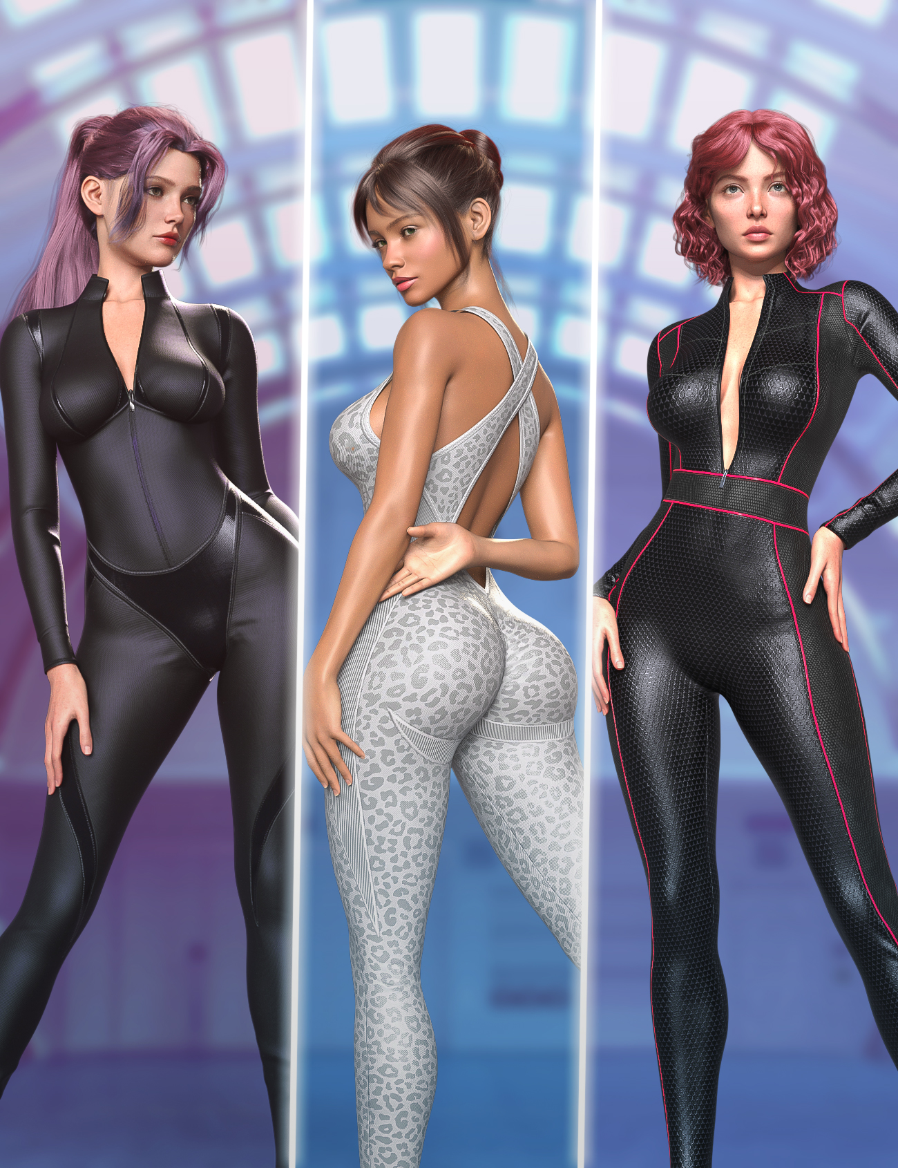 Dynamic Jumpsuits Bundle for Genesis 9 Feminine by: Blue Rabbit, 3D Models by Daz 3D