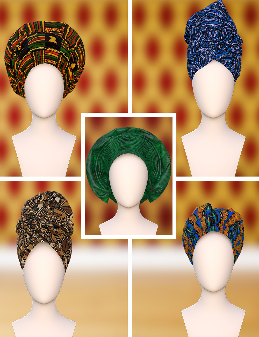 TIN Heritage Headwraps Collection for Genesis 9 and 8 Female by: TINANE, 3D Models by Daz 3D