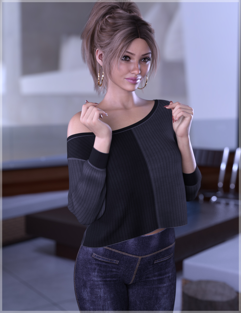 dForce Off Shoulder Midriff Sweater Genesis 9 by: Sveva, 3D Models by Daz 3D