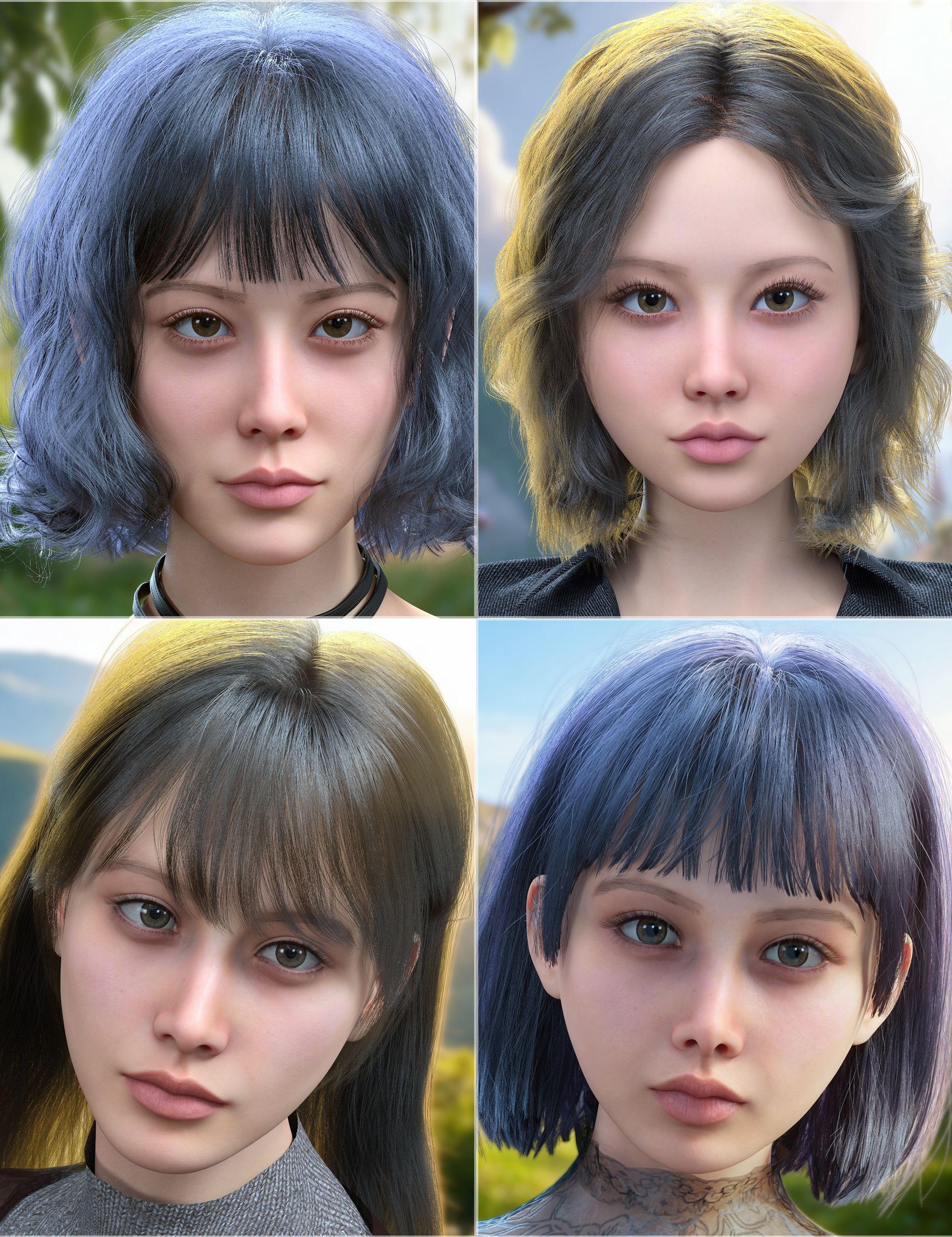 Vo Anne and Young, and Vo Daisy and Young HD for Genesis 9 Character Bundle by: VOOTW, 3D Models by Daz 3D