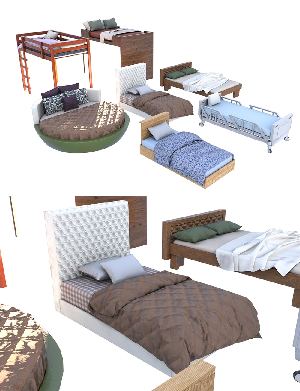 Single and Loft Beds by: bituka3d, 3D Models by Daz 3D